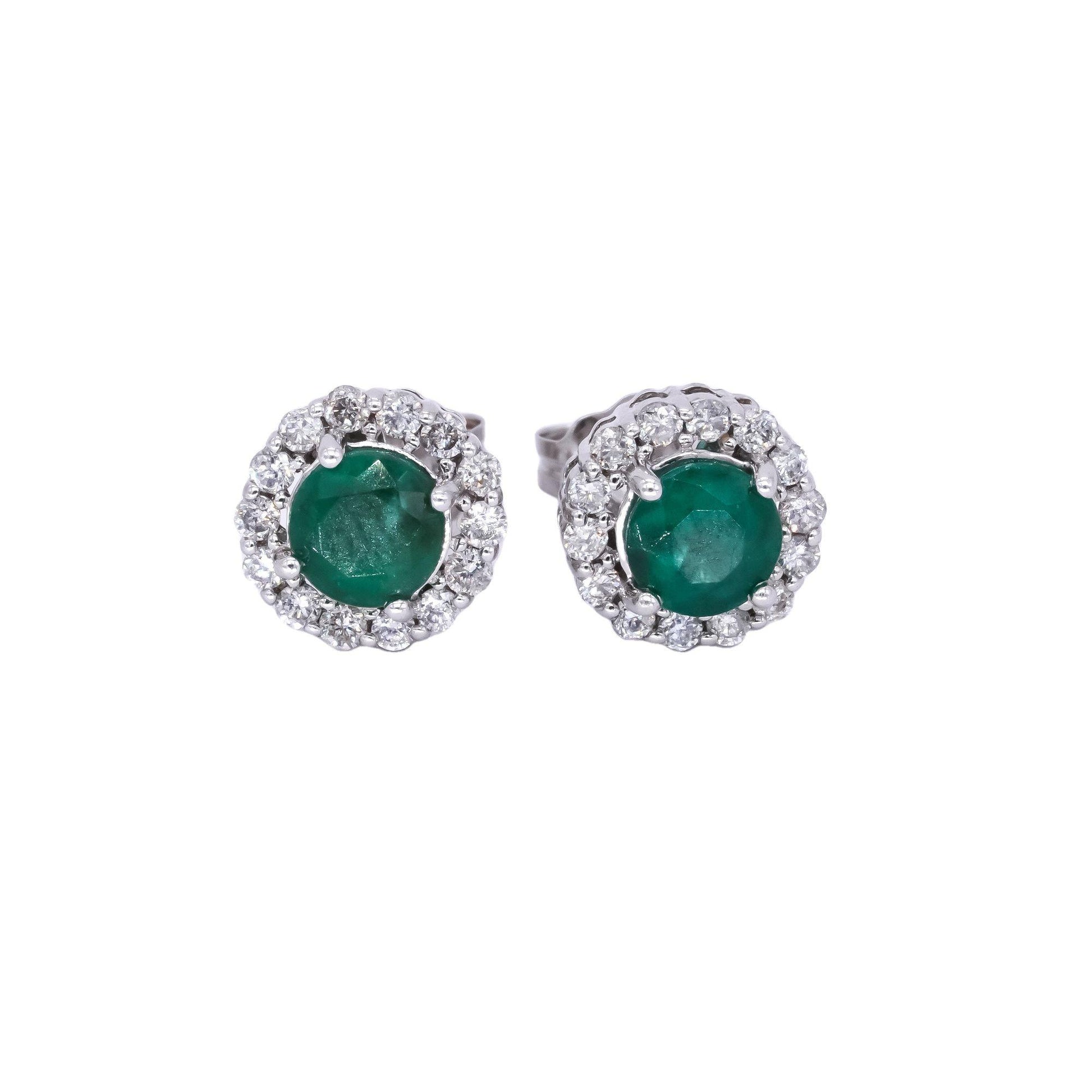 10k White Gold 0.45CT Diamond and Emerald Cluster Stud Earrings