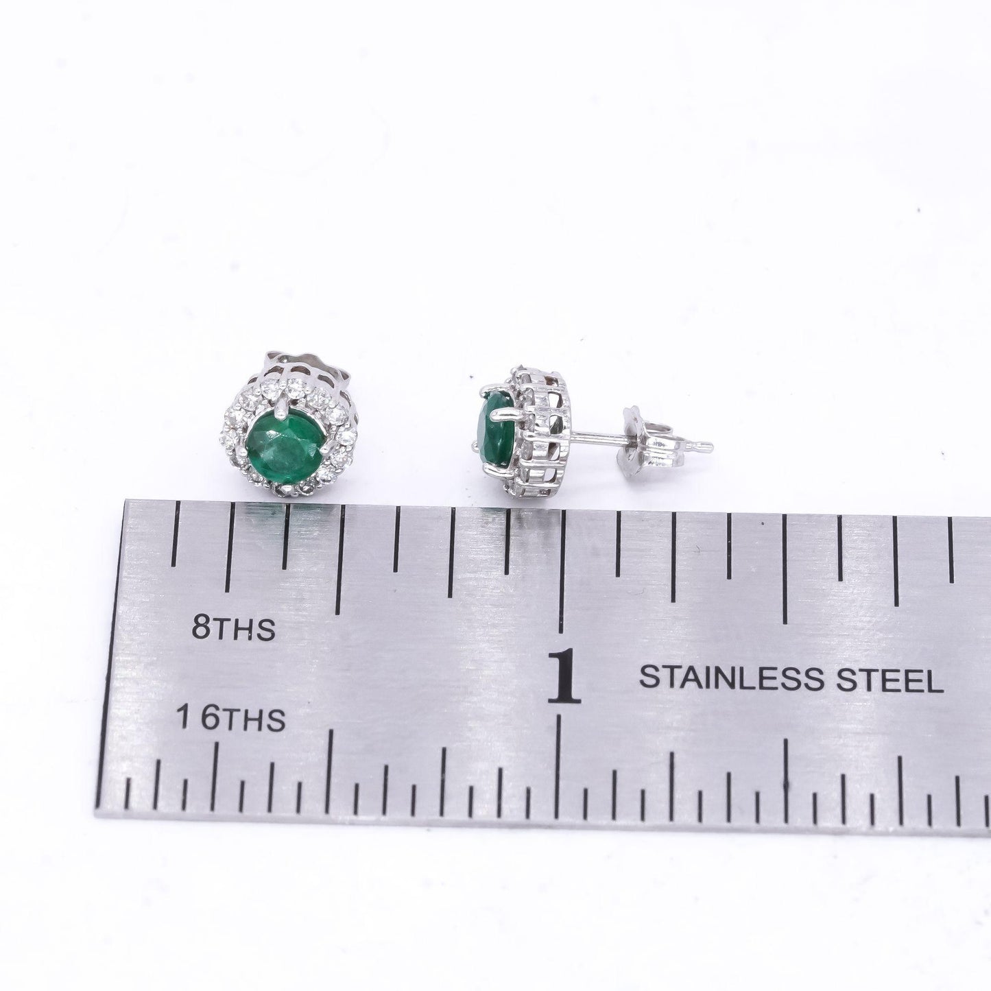 10k White Gold 0.45CT Diamond and Emerald Cluster Stud Earrings