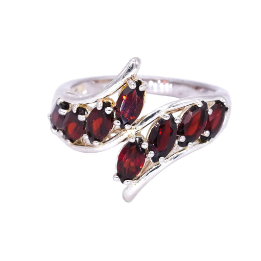 Sterling Silver Jewelry 1.50CT Garnet By Pass Cocktail Ring size 7.25