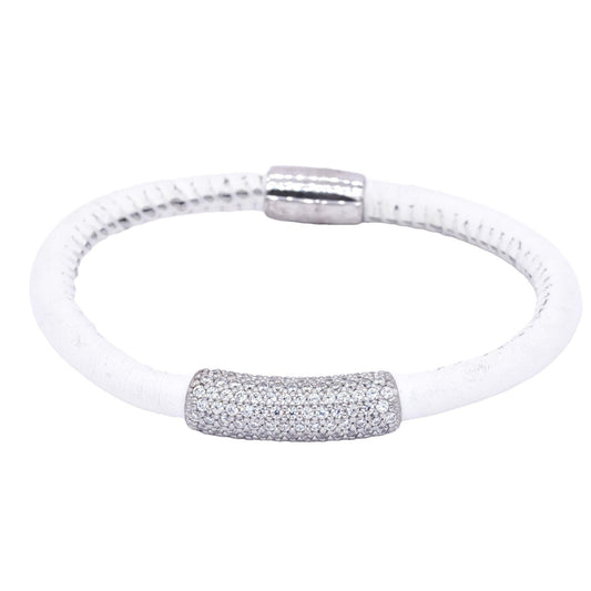 Sterling Silver White 1.50CT Cubic Zirconia White Cord Magnetic Bracelet