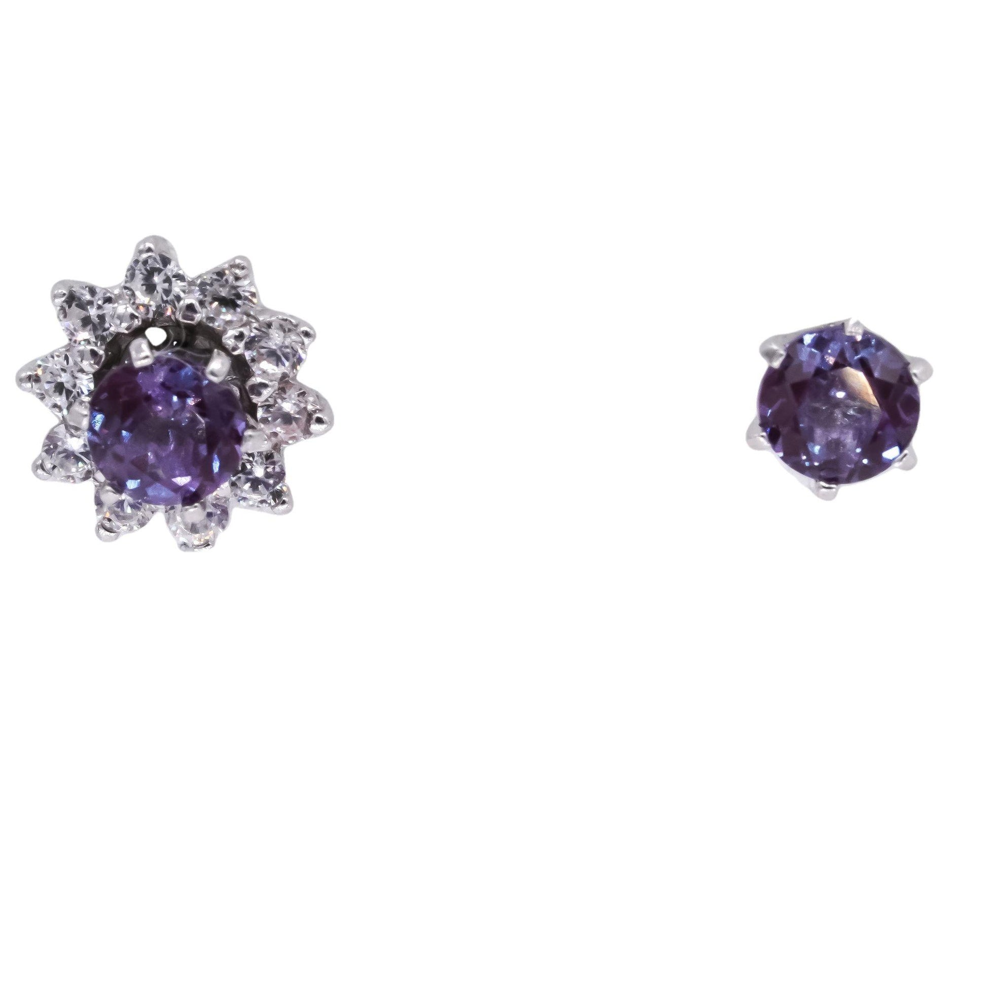 Sterling Silver 1.50CT Purple Sapphire White Topaz Stud Earrings w/ Jackets