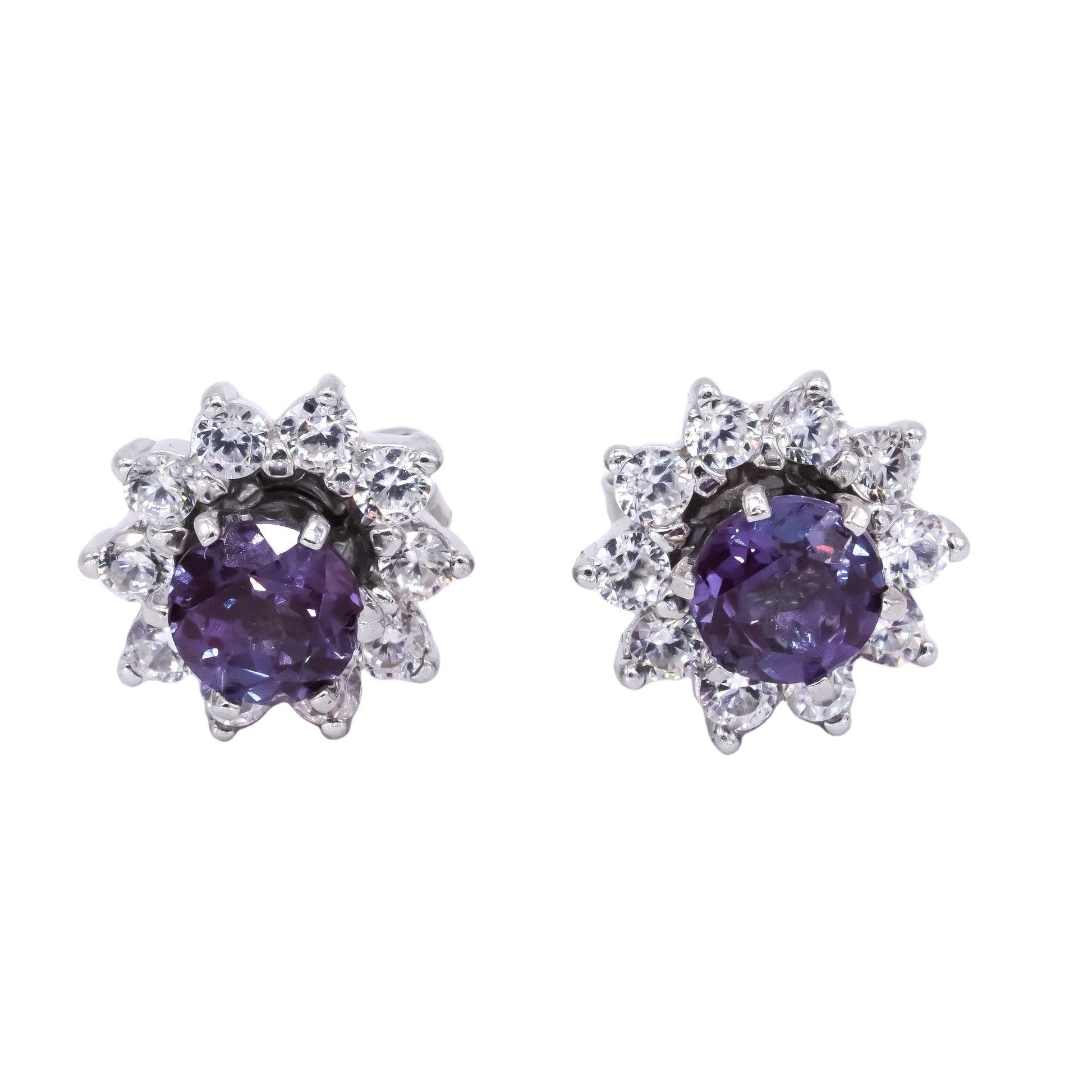 Sterling Silver 1.50CT Purple Sapphire White Topaz Stud Earrings w/ Jackets