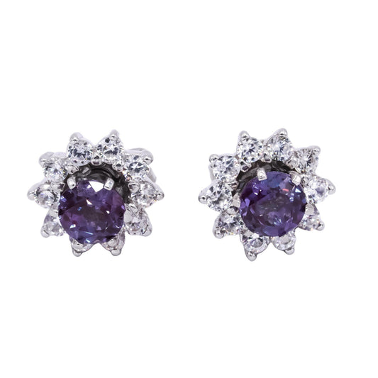 Sterling Silver 1.50CT Purple Sapphire White Topaz Stud Earrings w/ Jackets