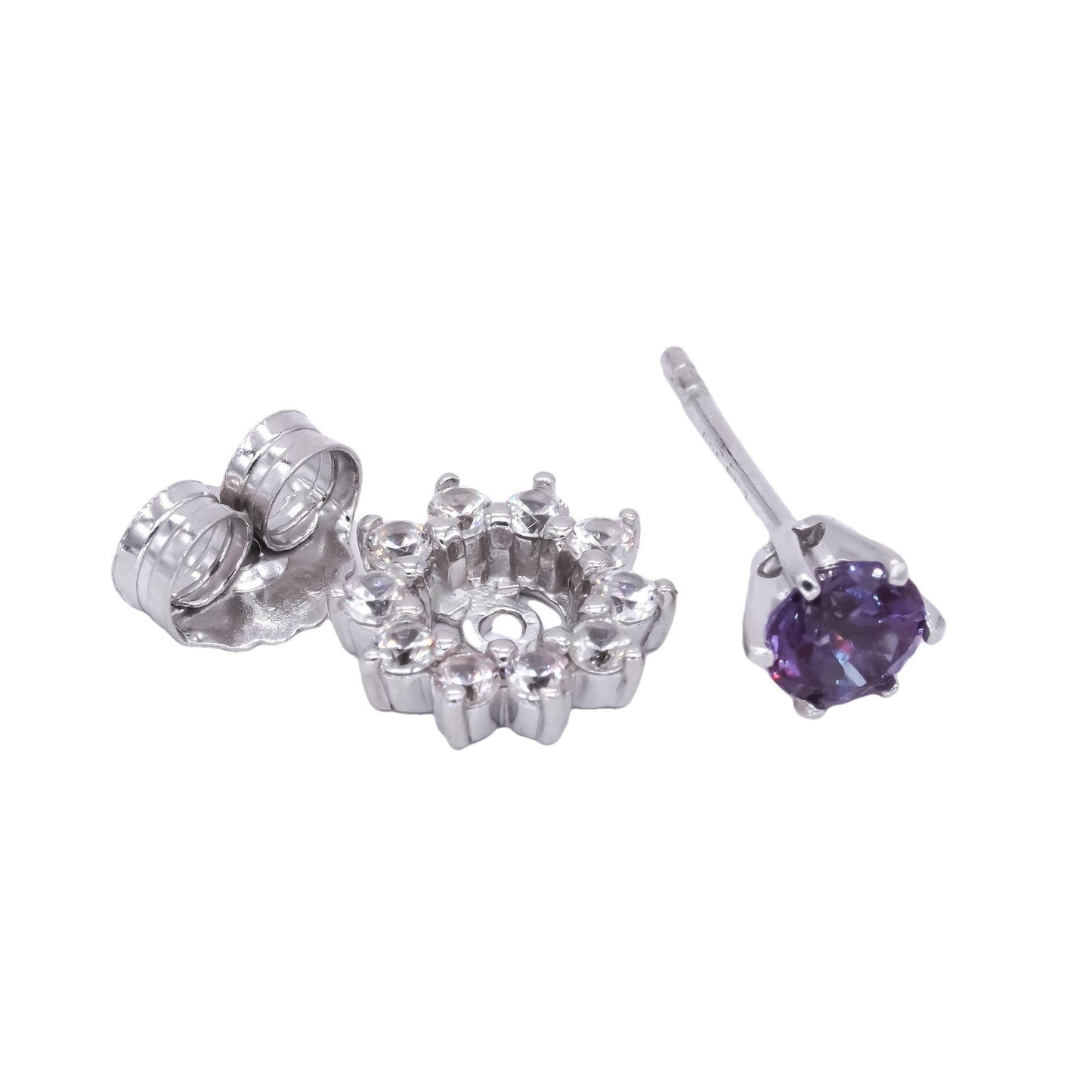 Sterling Silver 1.50CT Purple Sapphire White Topaz Stud Earrings w/ Jackets