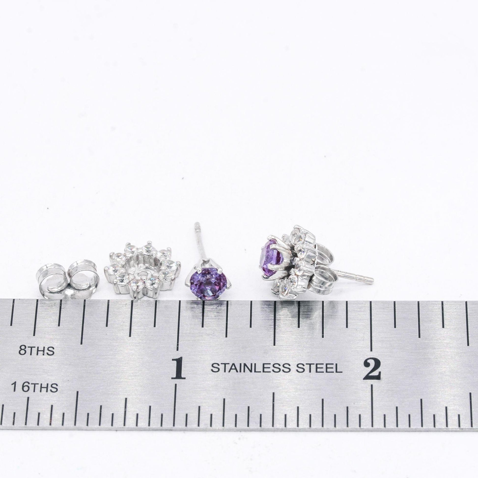 Sterling Silver 1.50CT Purple Sapphire White Topaz Stud Earrings w/ Jackets