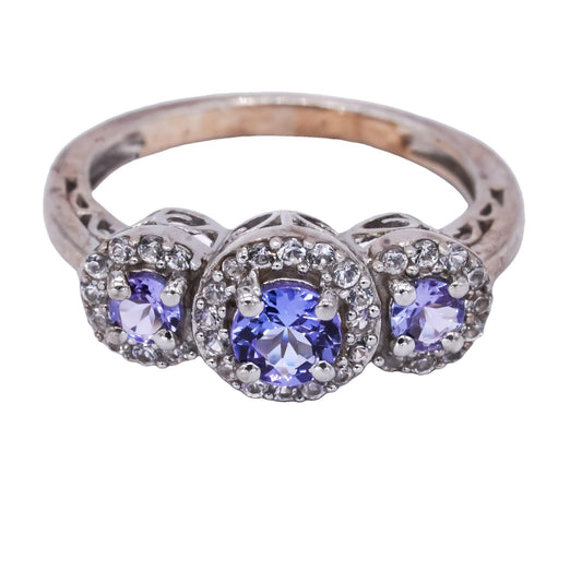 Sterling Silver 1.0CT Tanzanite and White Topaz Wedding Ring Size 5.5