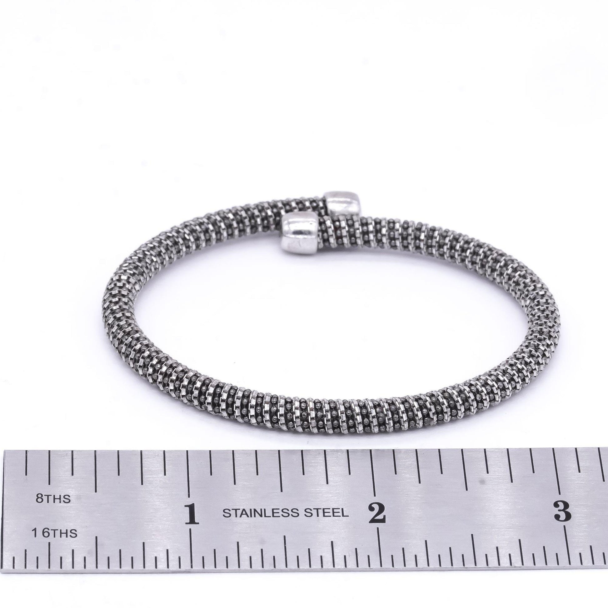 Sterling Silver Black Rhodium Diamond Cut By Pass Flexible Bangle Bracelet