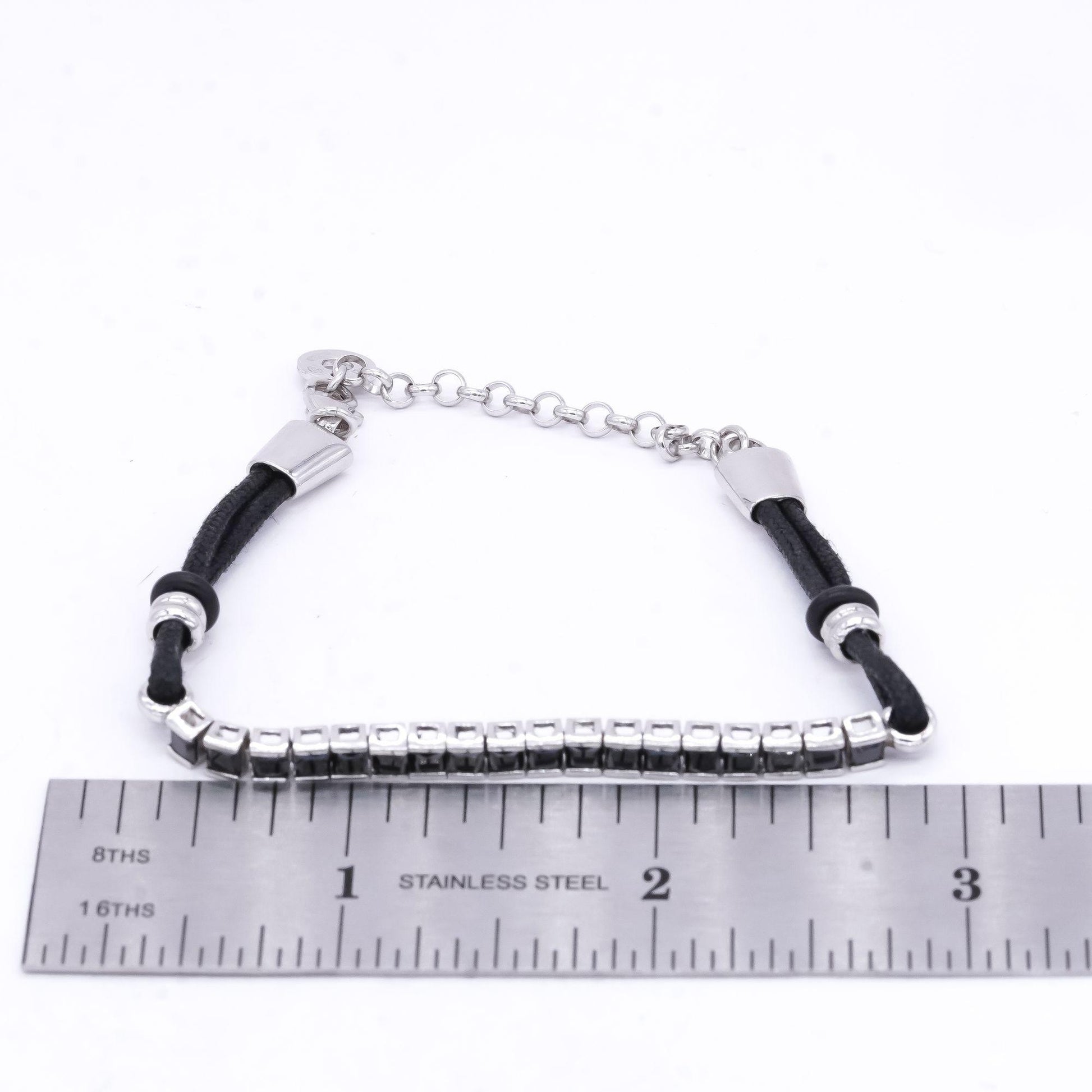 Sterling Silver 3.0CT Black Spinel Fancy Black Cord Formal Bracelet