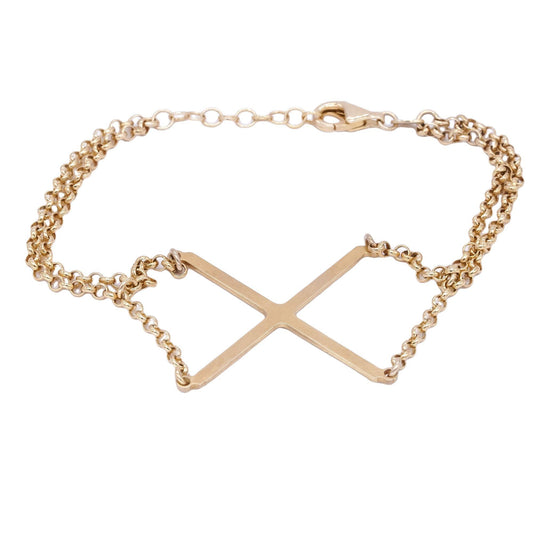 Sterling Silver Yellow Gold Plated X Design Fancy Link Bracelet