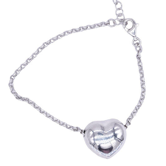 Sterling Silver Jewelry Jumbo Puffy Heart Dangling Link Bracelet