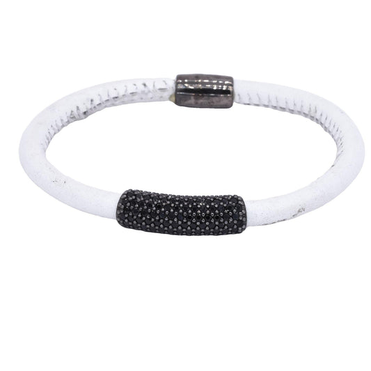 Sterling Silver Black Rhodium Plated Cord Black Spinel Magnetic Bangle Bracelet