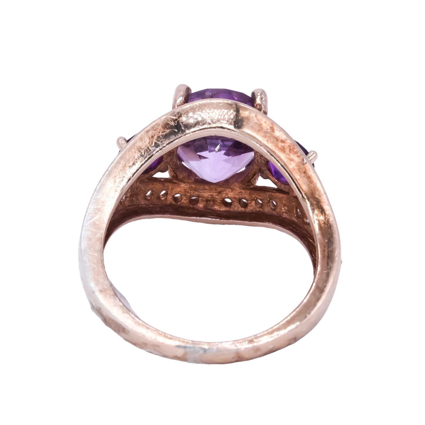 Sterling Silver Gold Plated Amethyst & White Topaz Cocktail Cluster Ring Size 6