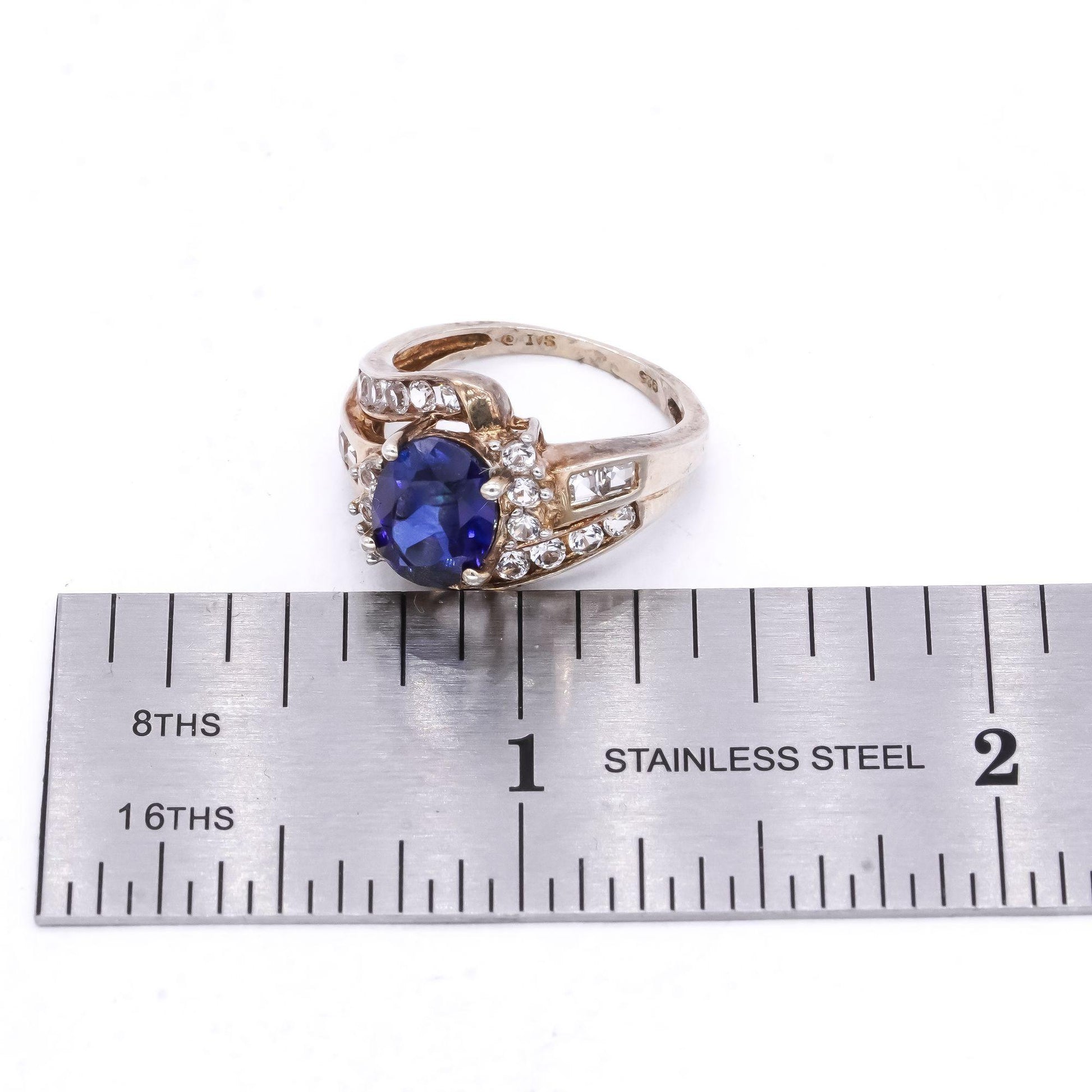 Sterling Silver 3.0CT Synthetic Blue and White Sapphire Cluster Ring size 5.5