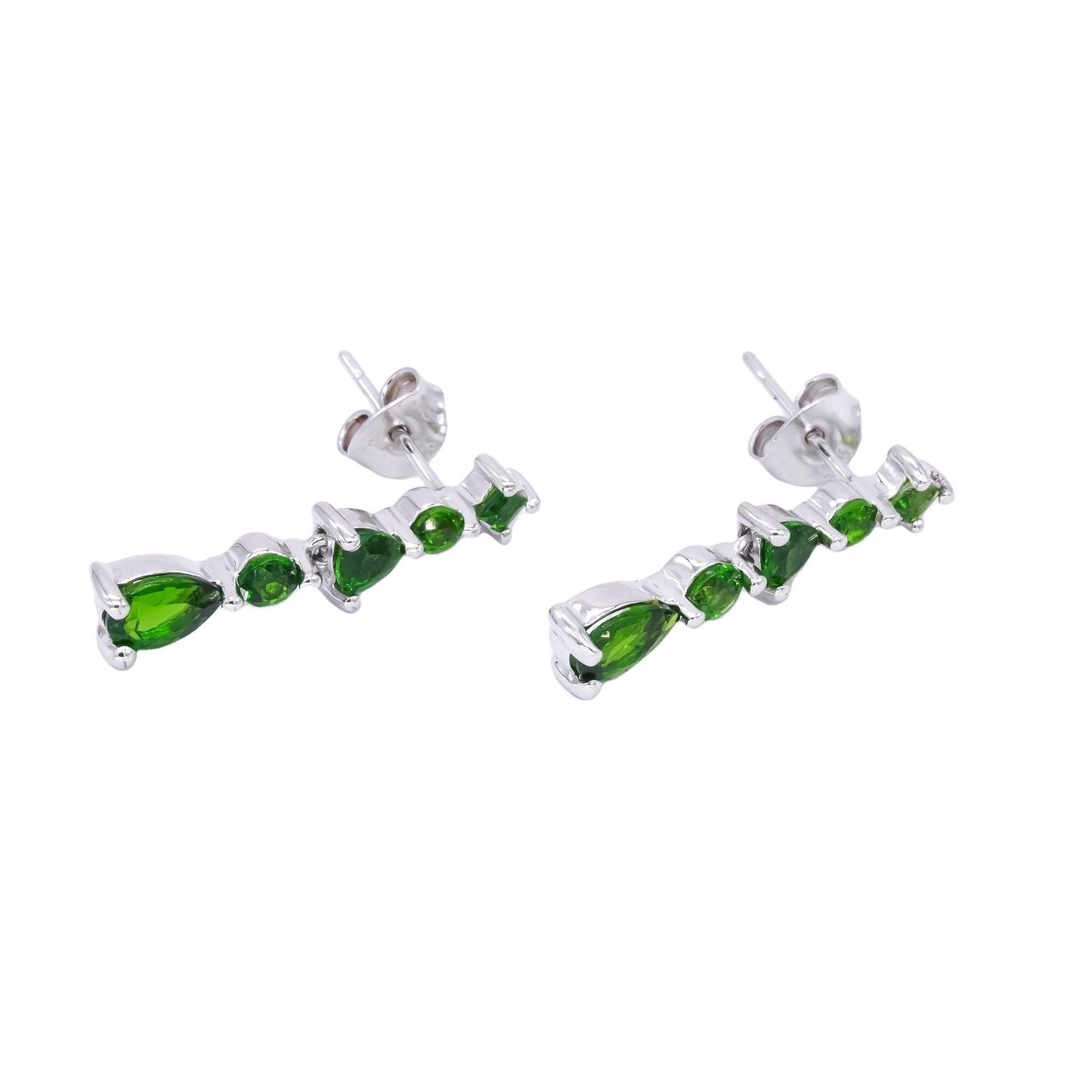 Sterling Silver Green Diopside Drop Dangle Stud Earrings