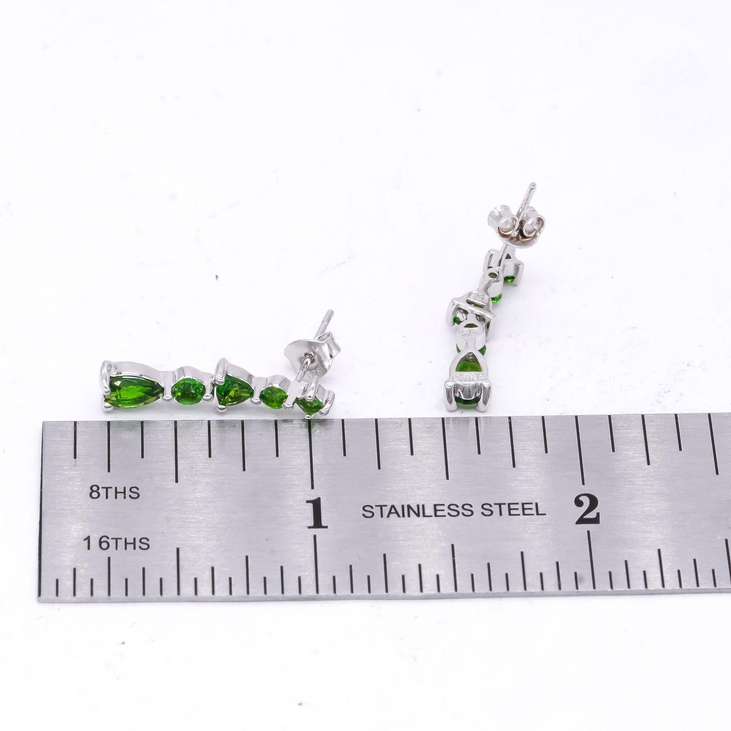 Sterling Silver Green Diopside Drop Dangle Stud Earrings