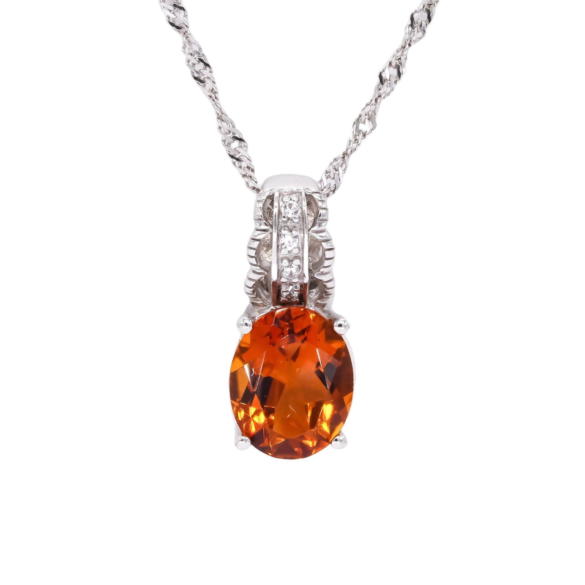 Sterling Silver 1.50CT Citrine and White Topaz Pendant Necklace