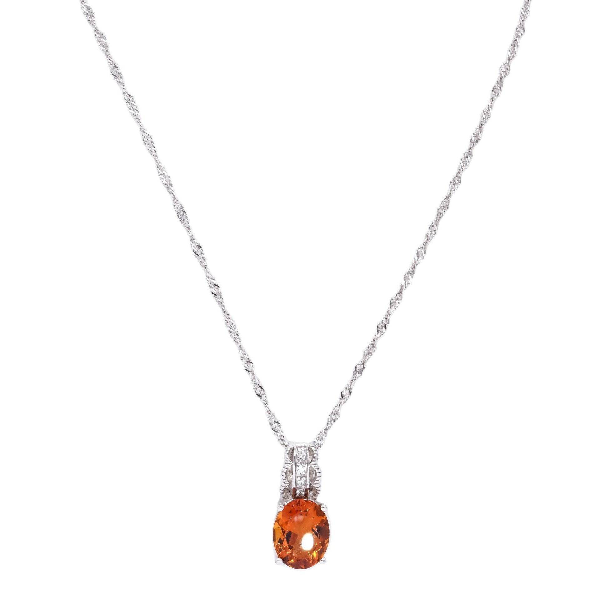 Sterling Silver 1.50CT Citrine and White Topaz Pendant Necklace