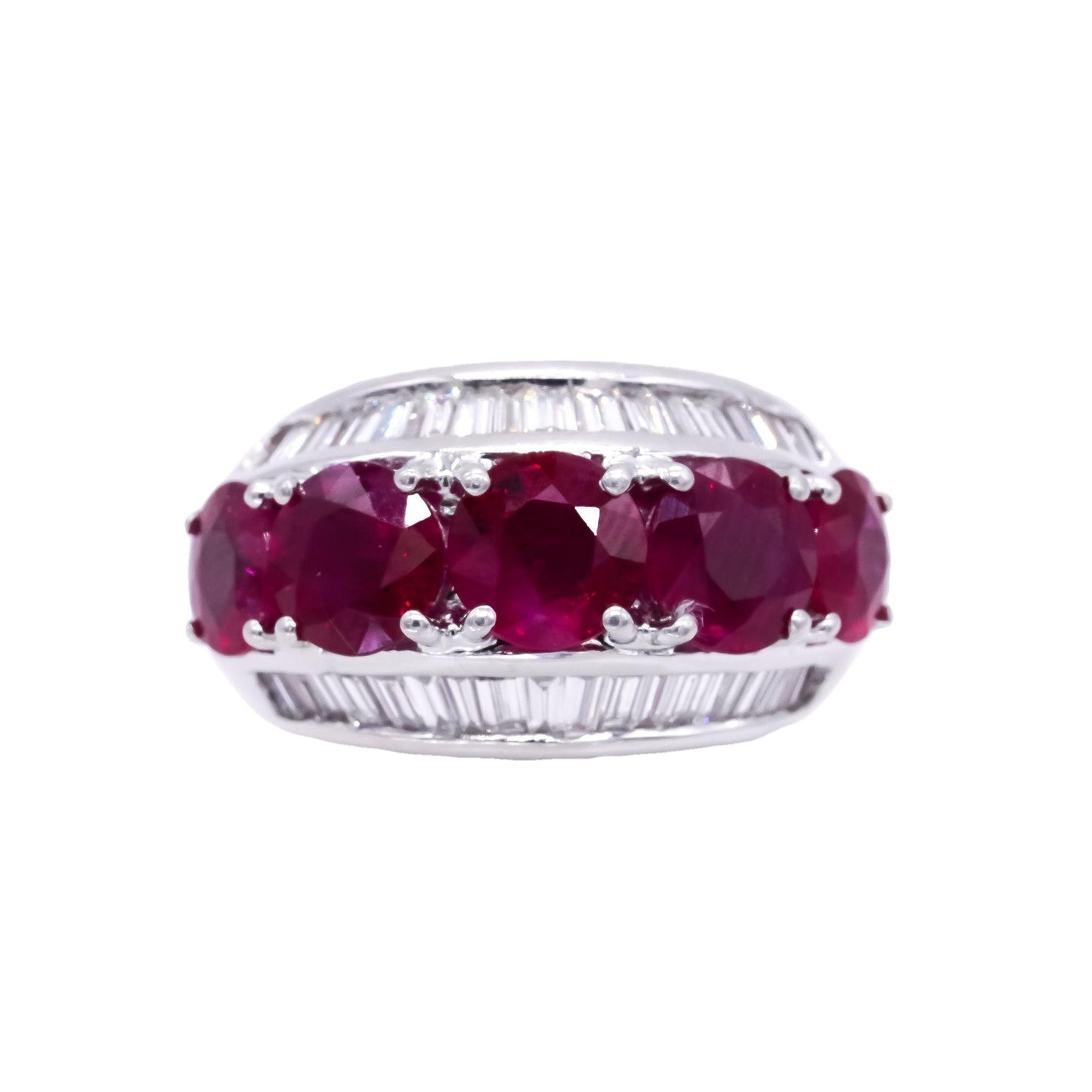 18k White Gold 5.0ct VS Diamond and Ruby Band Ring Size 5.75 Grams- 12.97