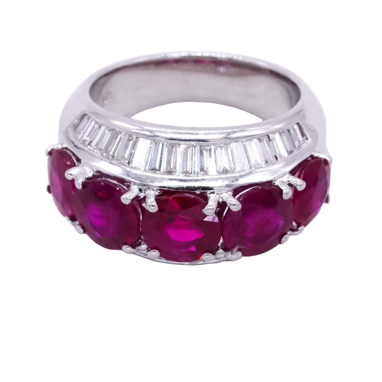 18k White Gold 5.0ct VS Diamond and Ruby Band Ring Size 5.75 Grams- 12.97