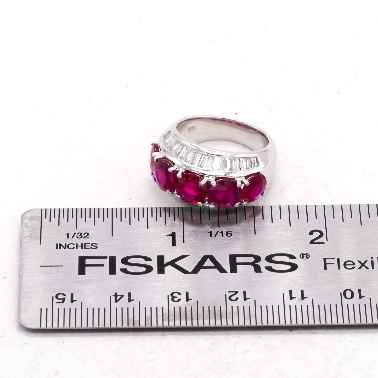 18k White Gold 5.0ct VS Diamond and Ruby Band Ring Size 5.75 Grams- 12.97