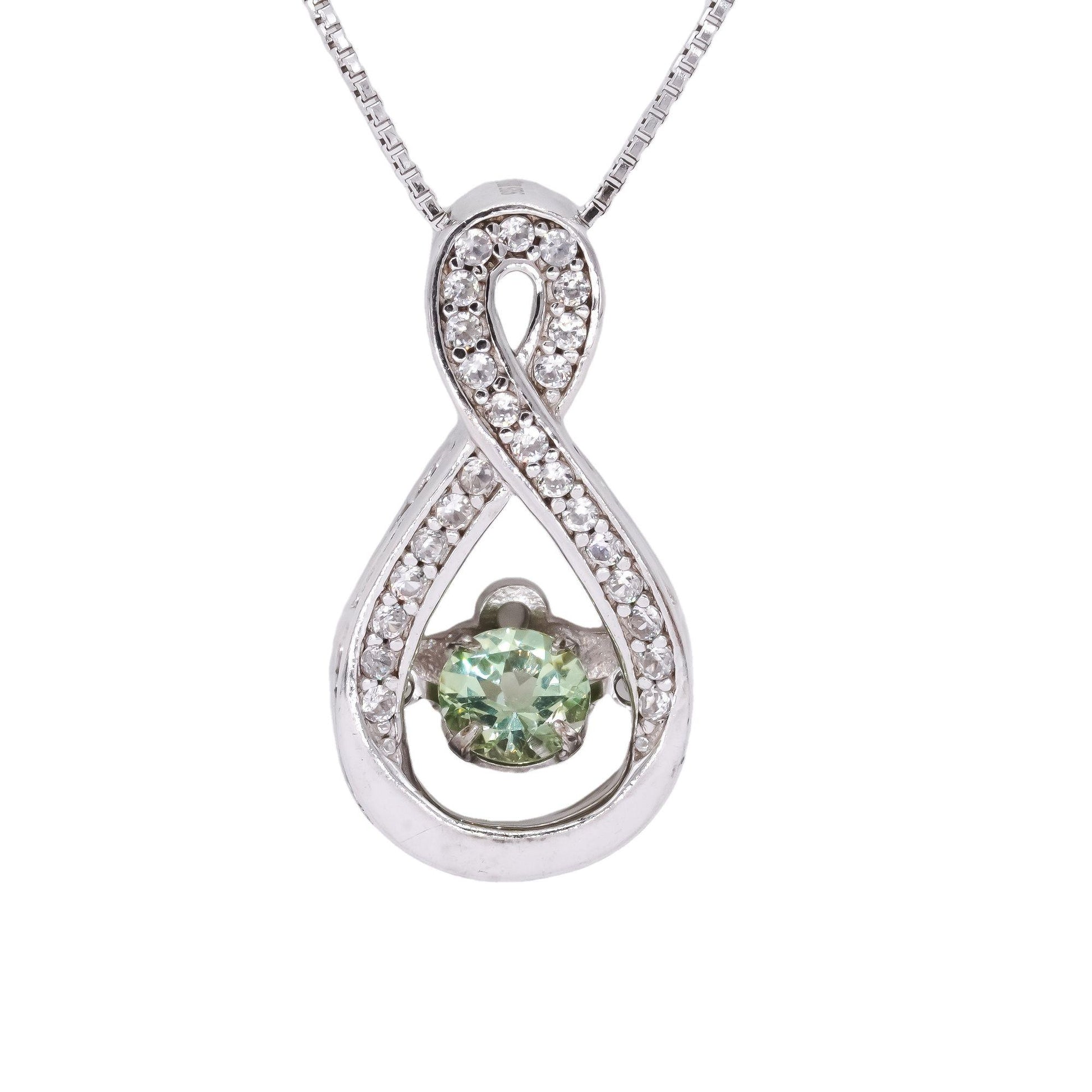 Sterling Silver 0.75CT Peridot and White Topaz In Motion Pendant Necklace