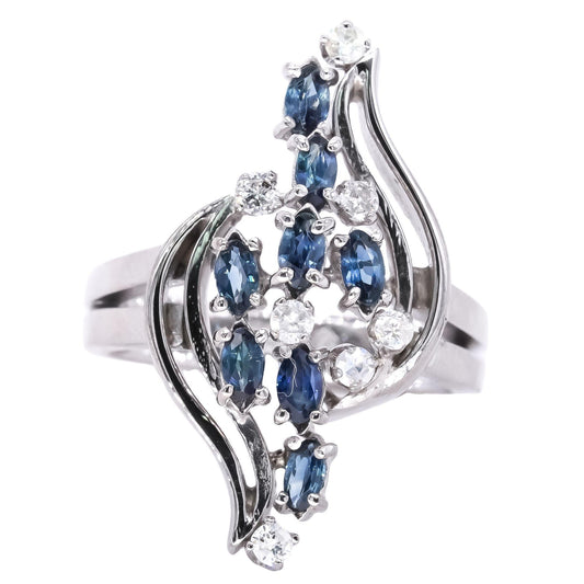 18k White Gold 0.65CT Diamond & Sapphire Marquise Shaped Ring size 5.5