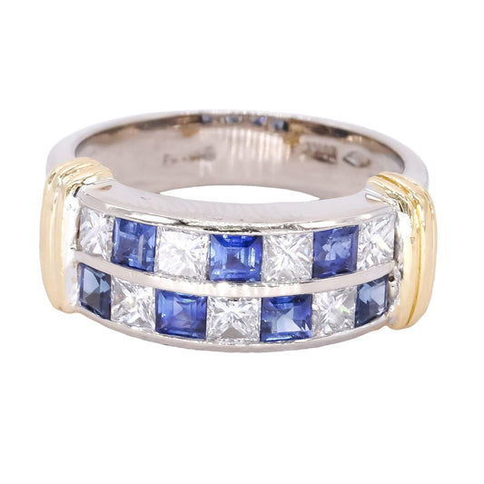 18k White & Yellow Gold 1.50CT VS Diamond & Sapphire Wedding Band Ring size 7