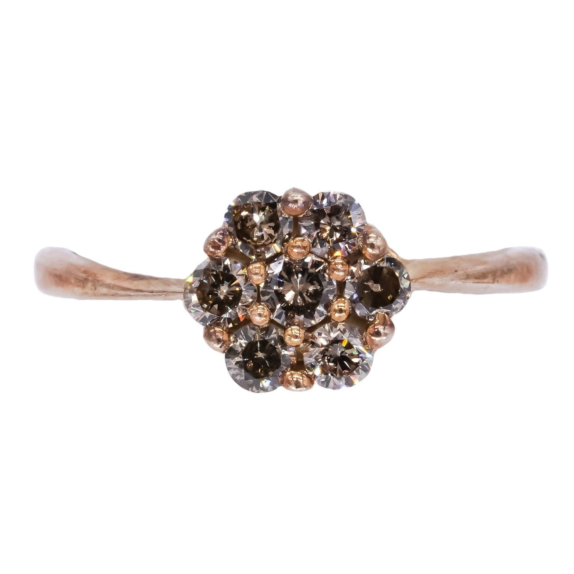 Sterling Silver Gold Plated 0.35CT Brown Diamond Cluster Flower Ring size 6.5