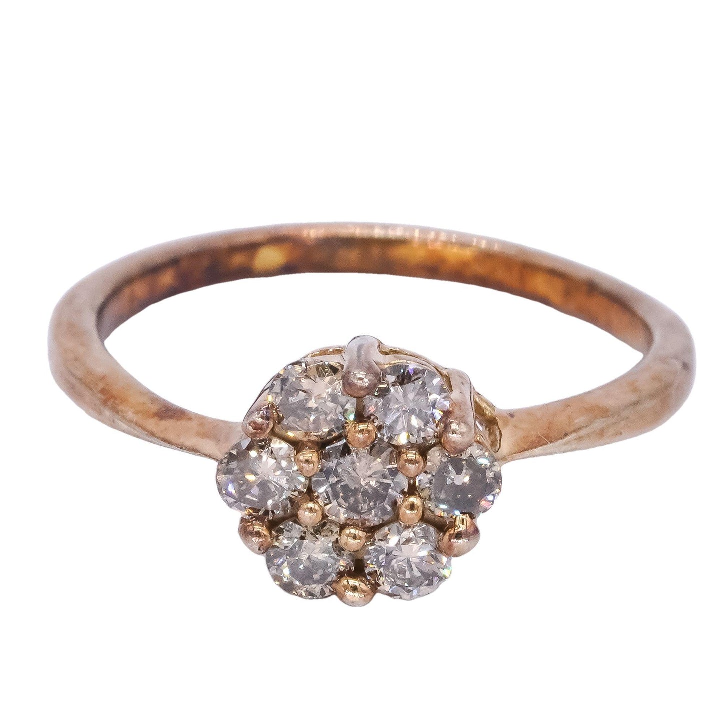 Sterling Silver Gold Plated 0.35CT Brown Diamond Cluster Flower Ring size 6.5