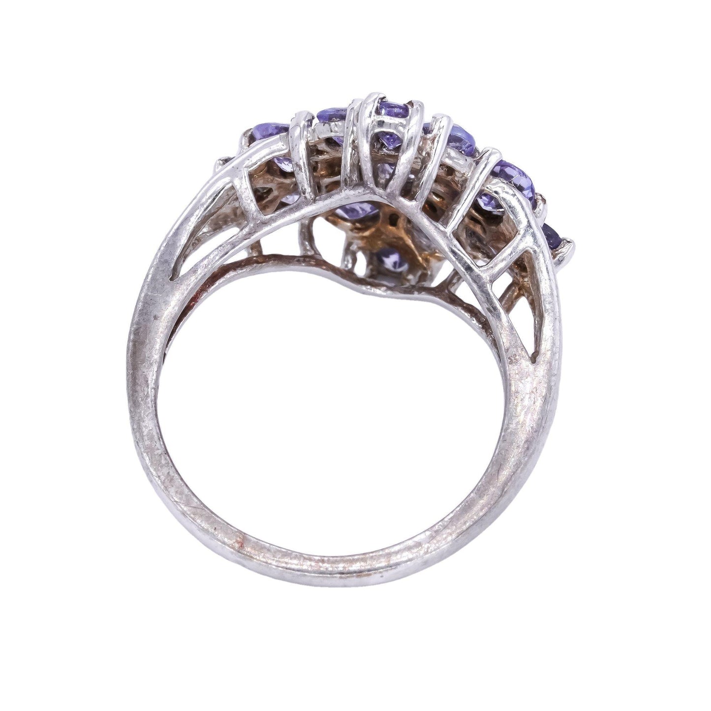 Sterling Silver 1.23CT Diamond & Tanzanite Cluster Flower Cocktail Ring size 6