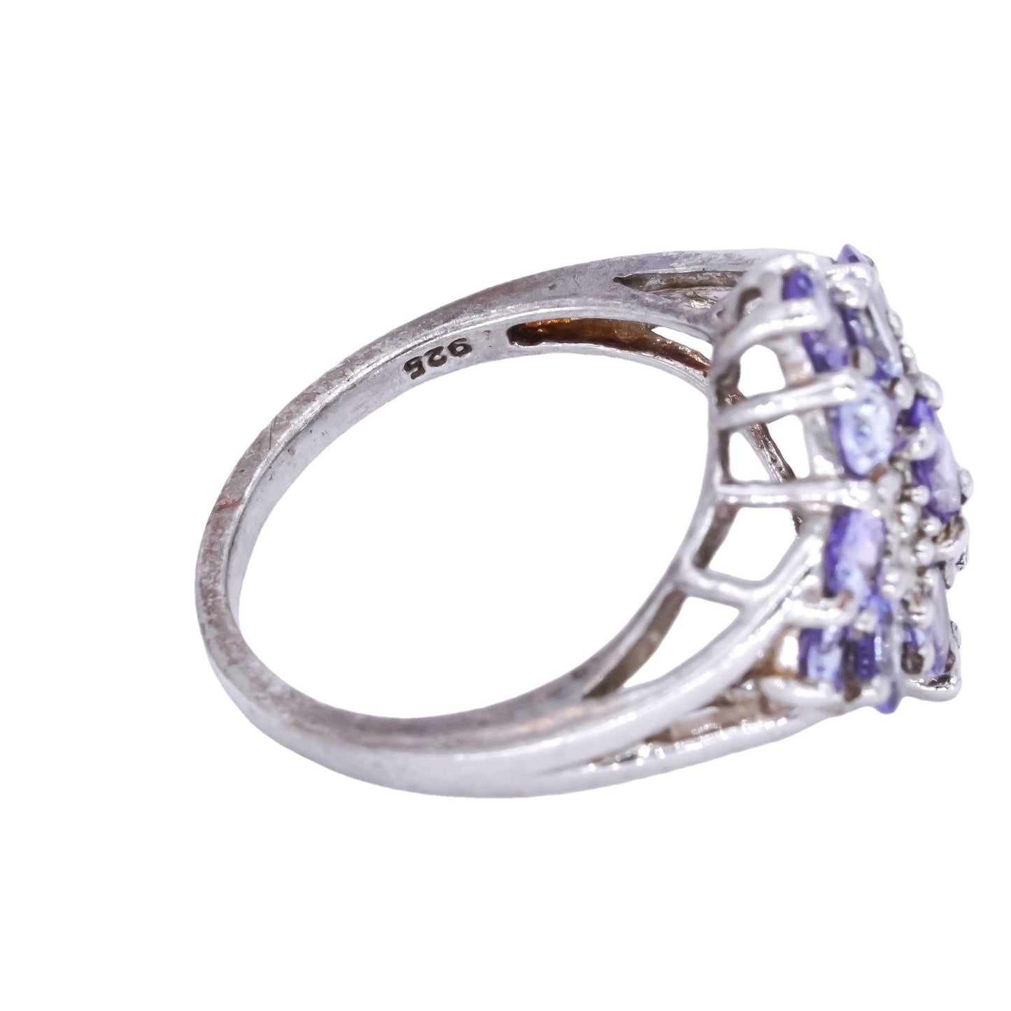 Sterling Silver 1.23CT Diamond & Tanzanite Cluster Flower Cocktail Ring size 6