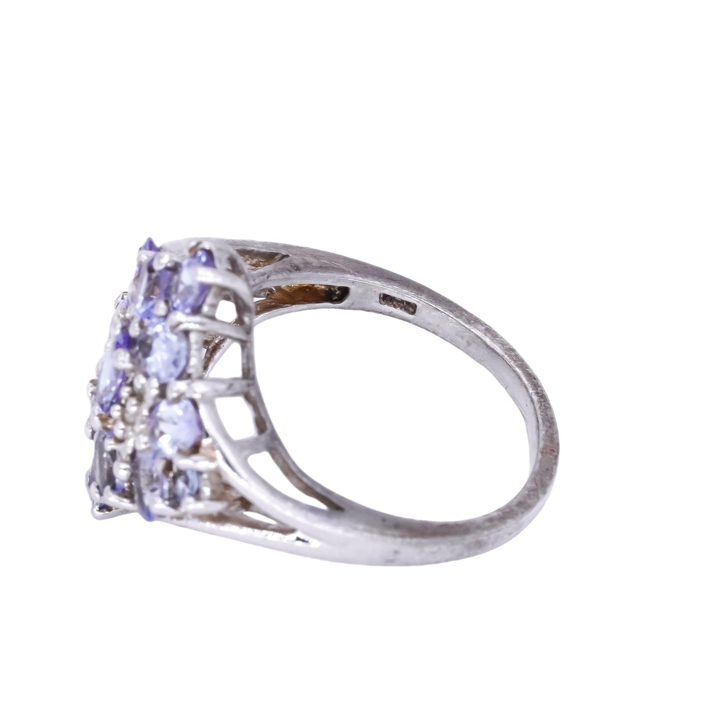 Sterling Silver 1.23CT Diamond & Tanzanite Cluster Flower Cocktail Ring size 6