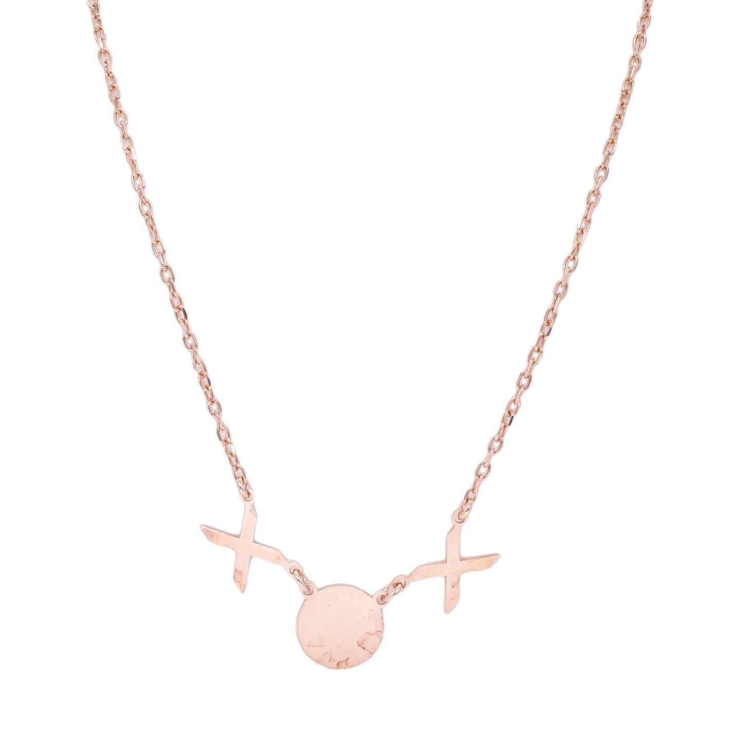 Sterling Silver Rose Gold Plated X and O Pendant Necklace