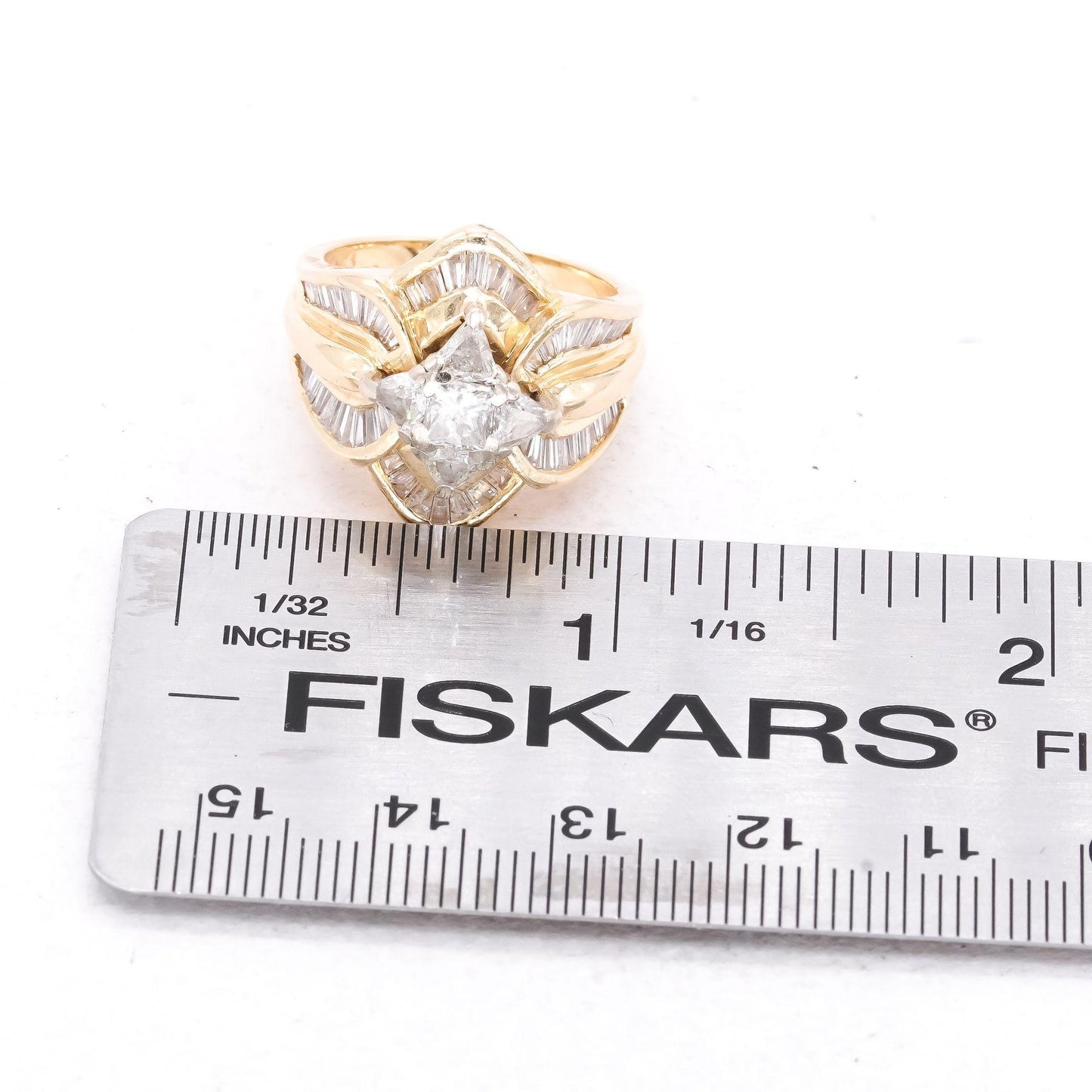 14k Yellow Gold 2.0CT Princess & Trillion Diamond Jumbo Cluster Ring size 7