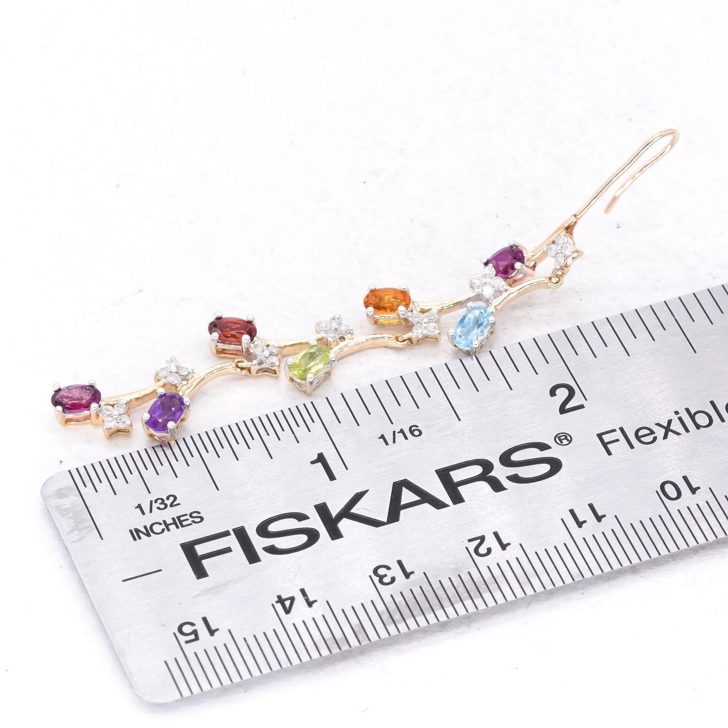 14k Yellow Gold 3.45CT Diamond & Rainbow Gemstone Drop Dangle Earrings