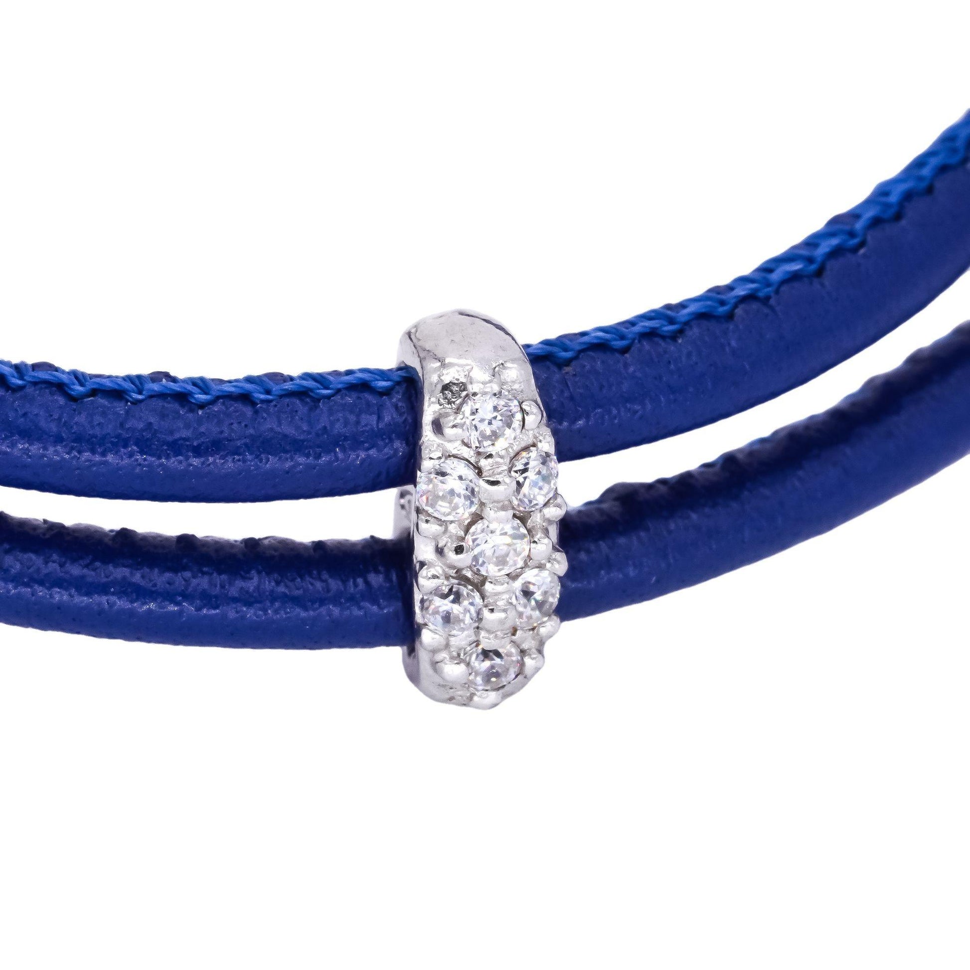 Sterling Silver Double Blue Cord 0.5CT White Cubic Zirconia Bracelet