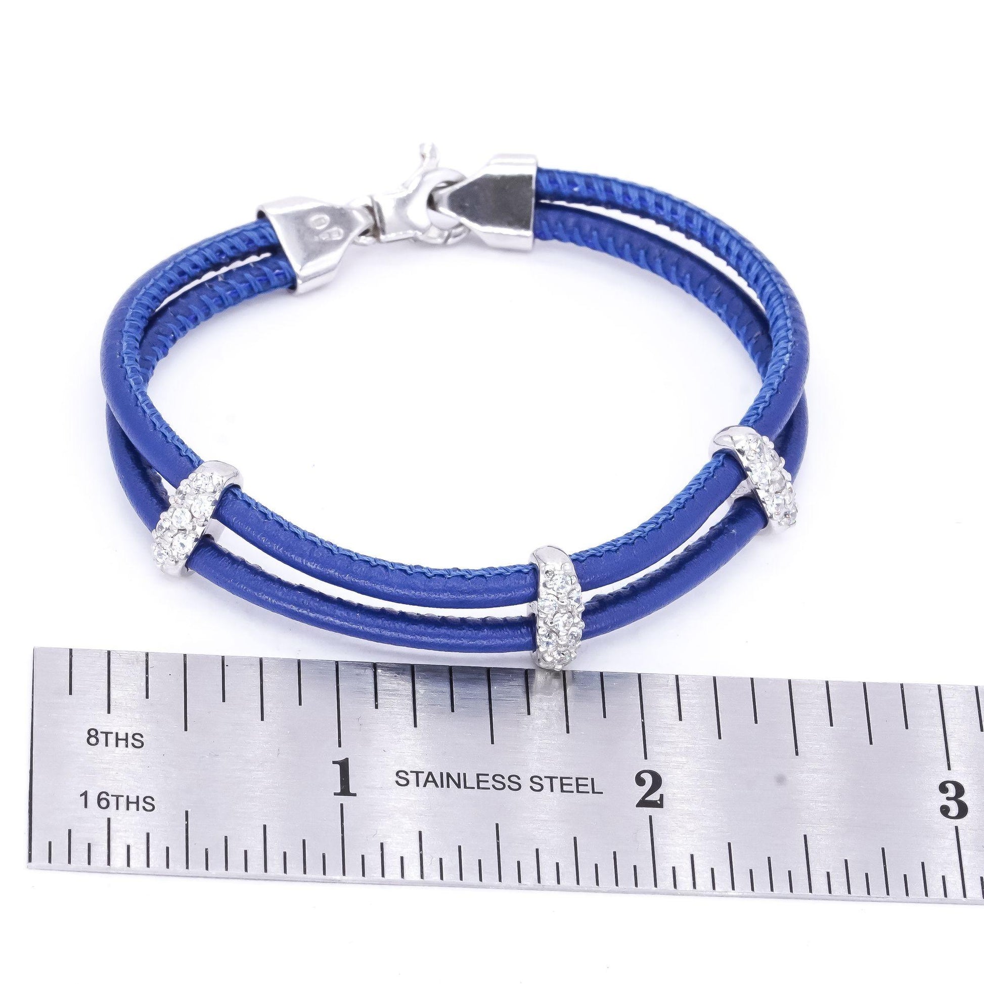 Sterling Silver Double Blue Cord 0.5CT White Cubic Zirconia Bracelet