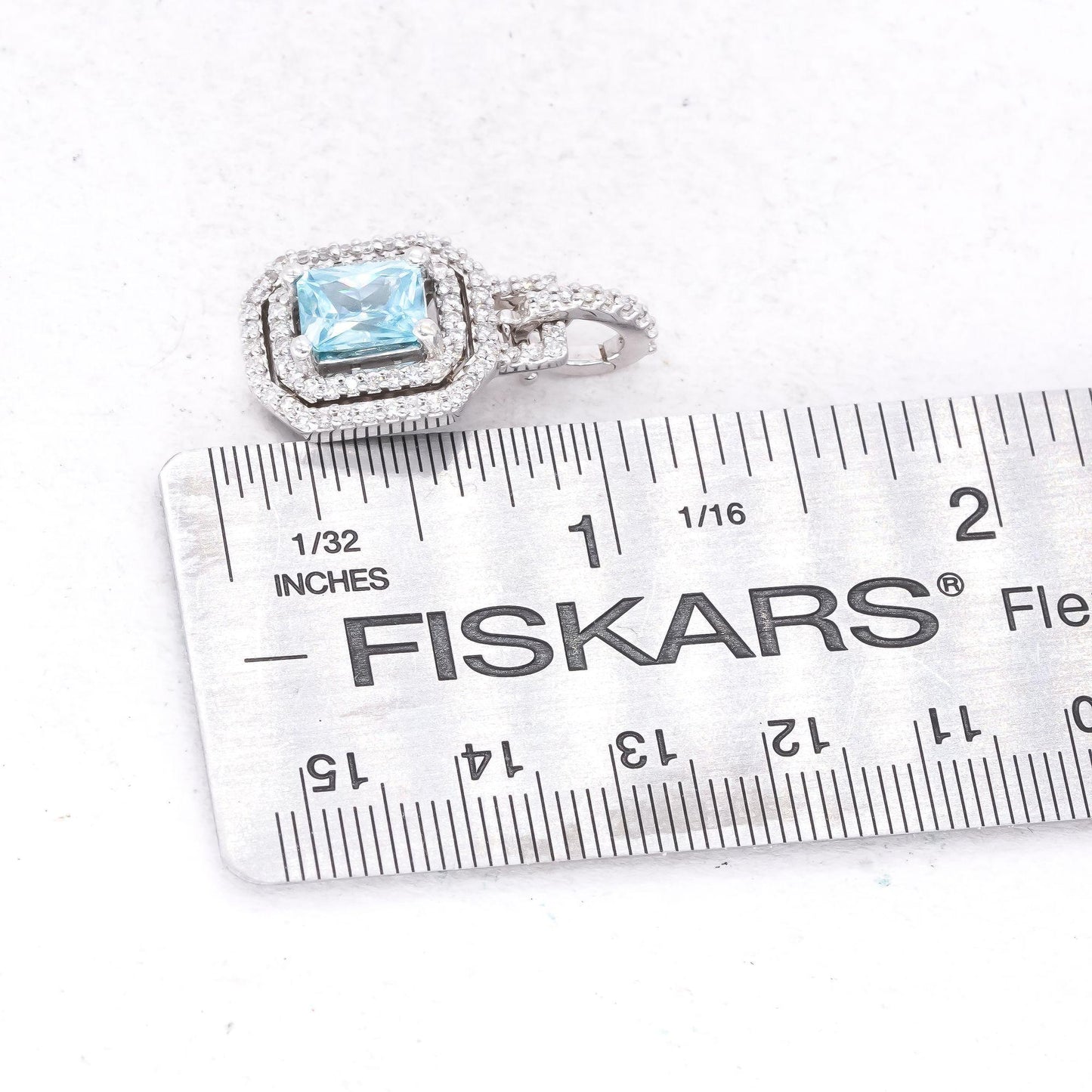 18k White Gold 2.09CT VS Diamond & Blue Zircon Pave Halo Pendant Necklace