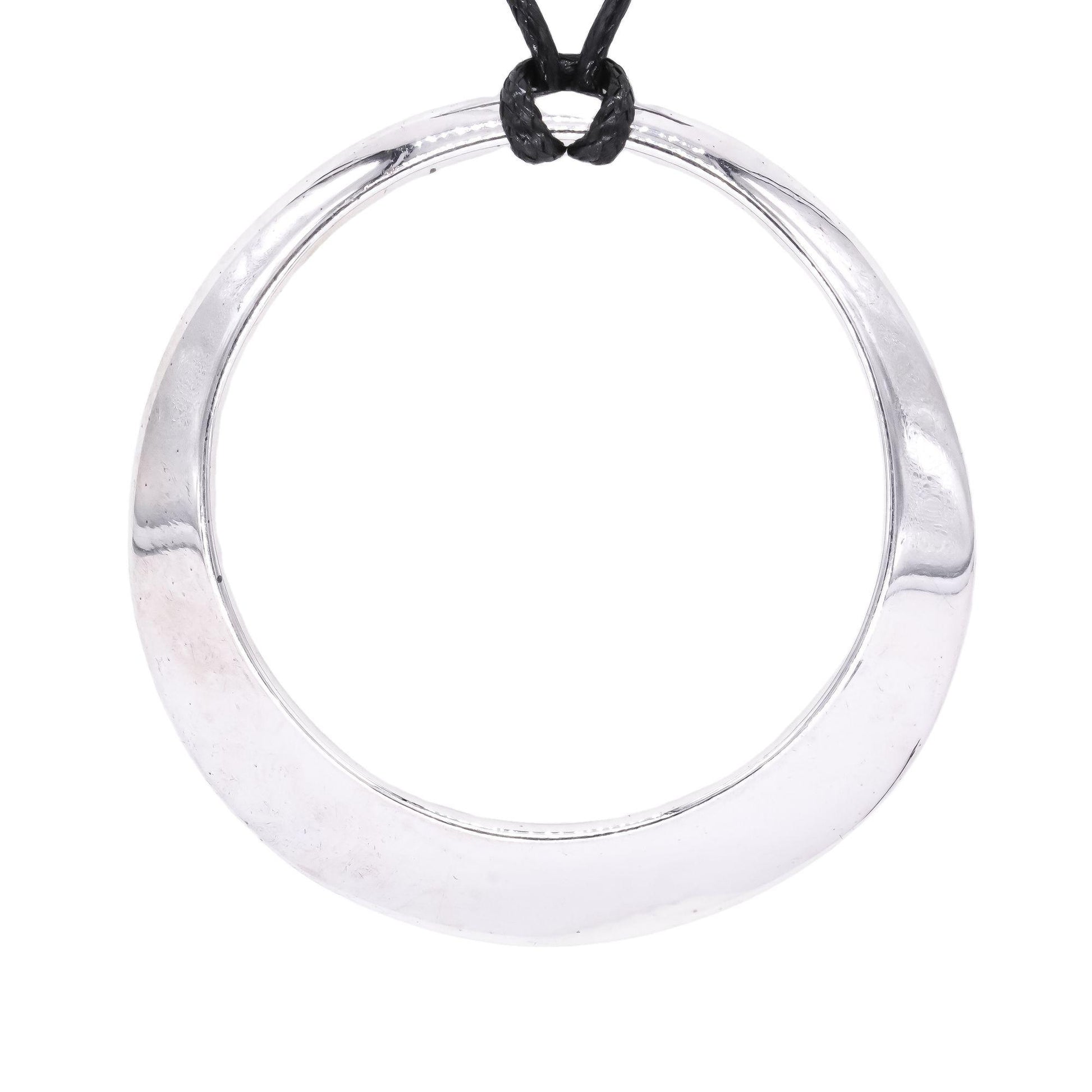 Sterling Silver Jewelry Tapering Circle Pendant Black Cord Necklace