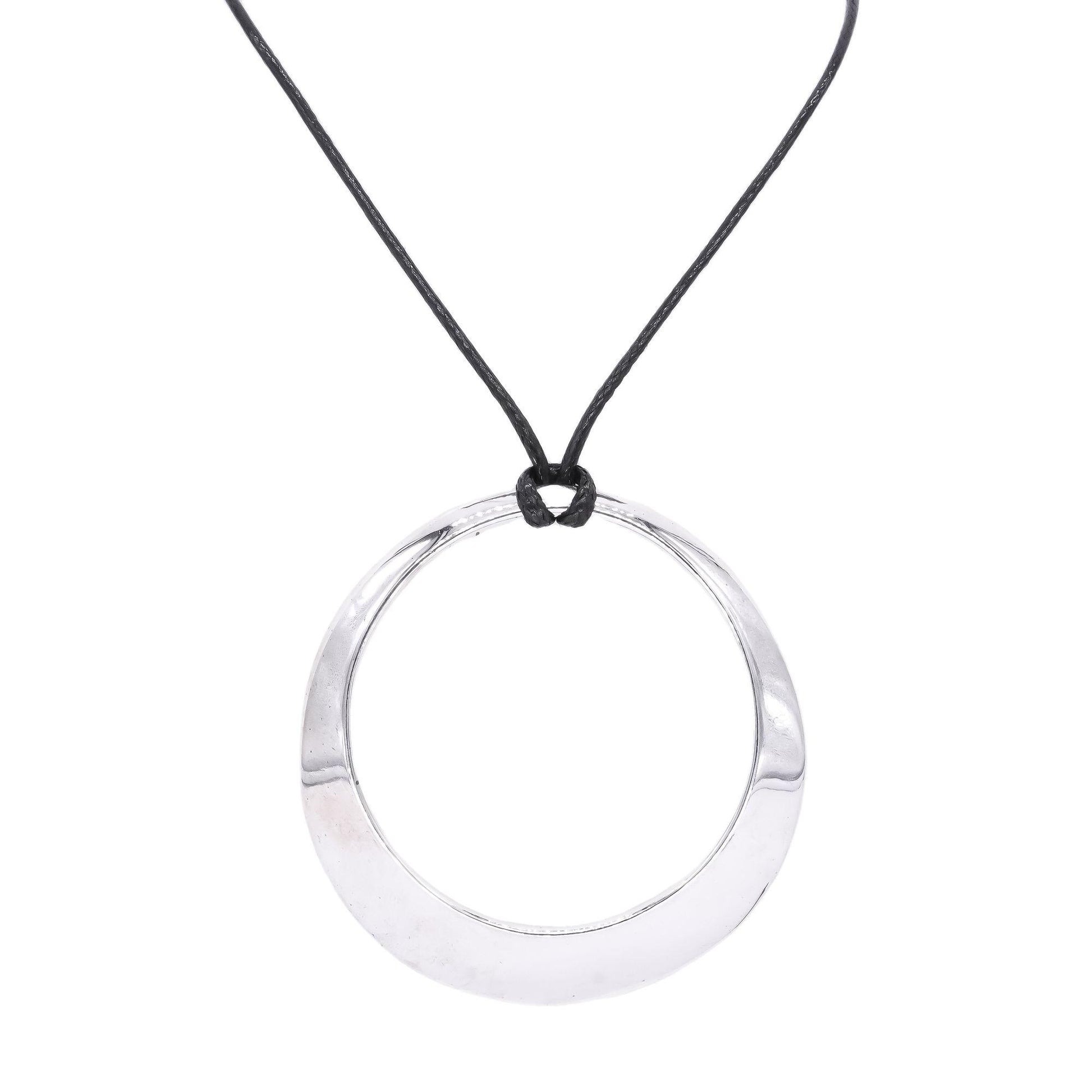 Sterling Silver Jewelry Tapering Circle Pendant Black Cord Necklace