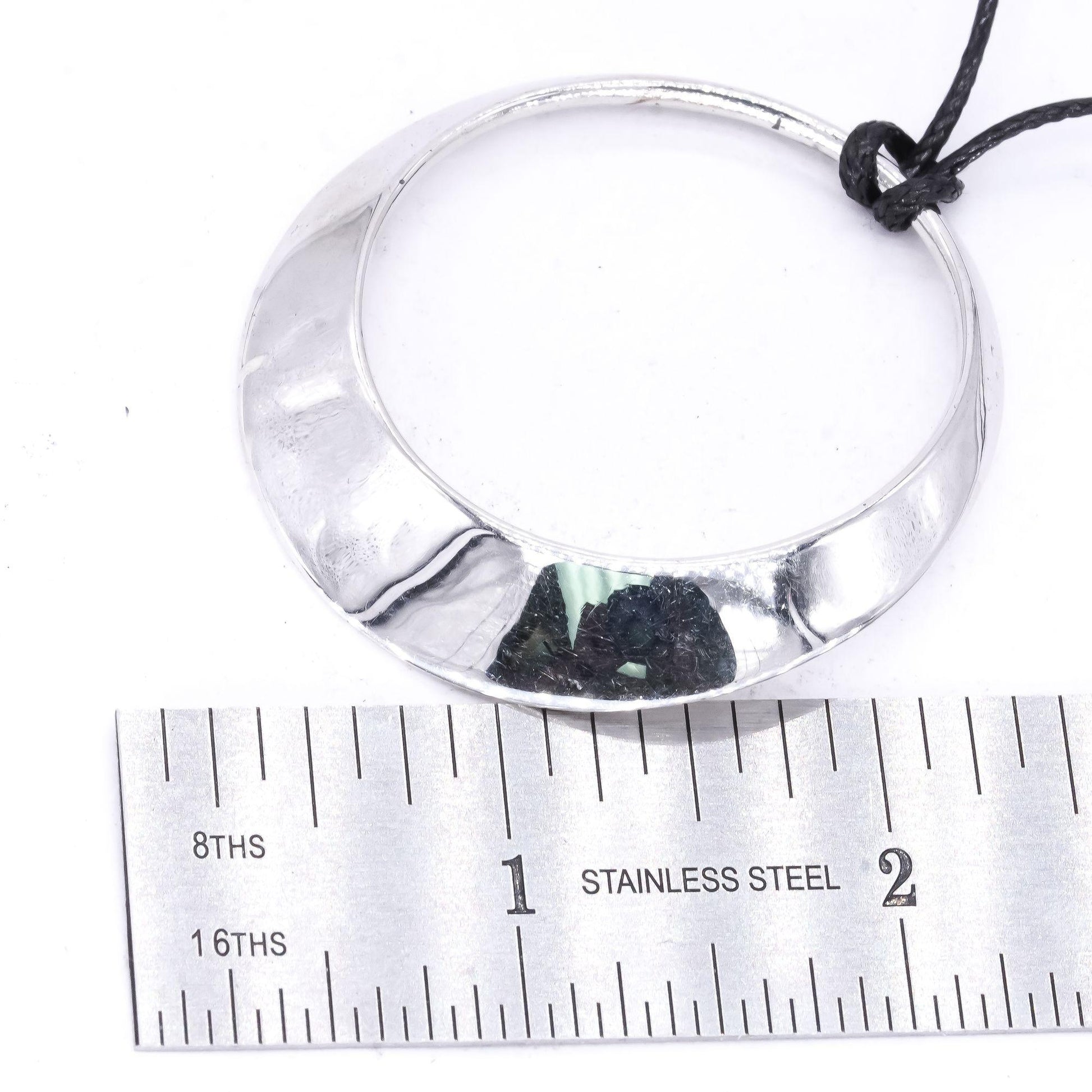 Sterling Silver Jewelry Tapering Circle Pendant Black Cord Necklace