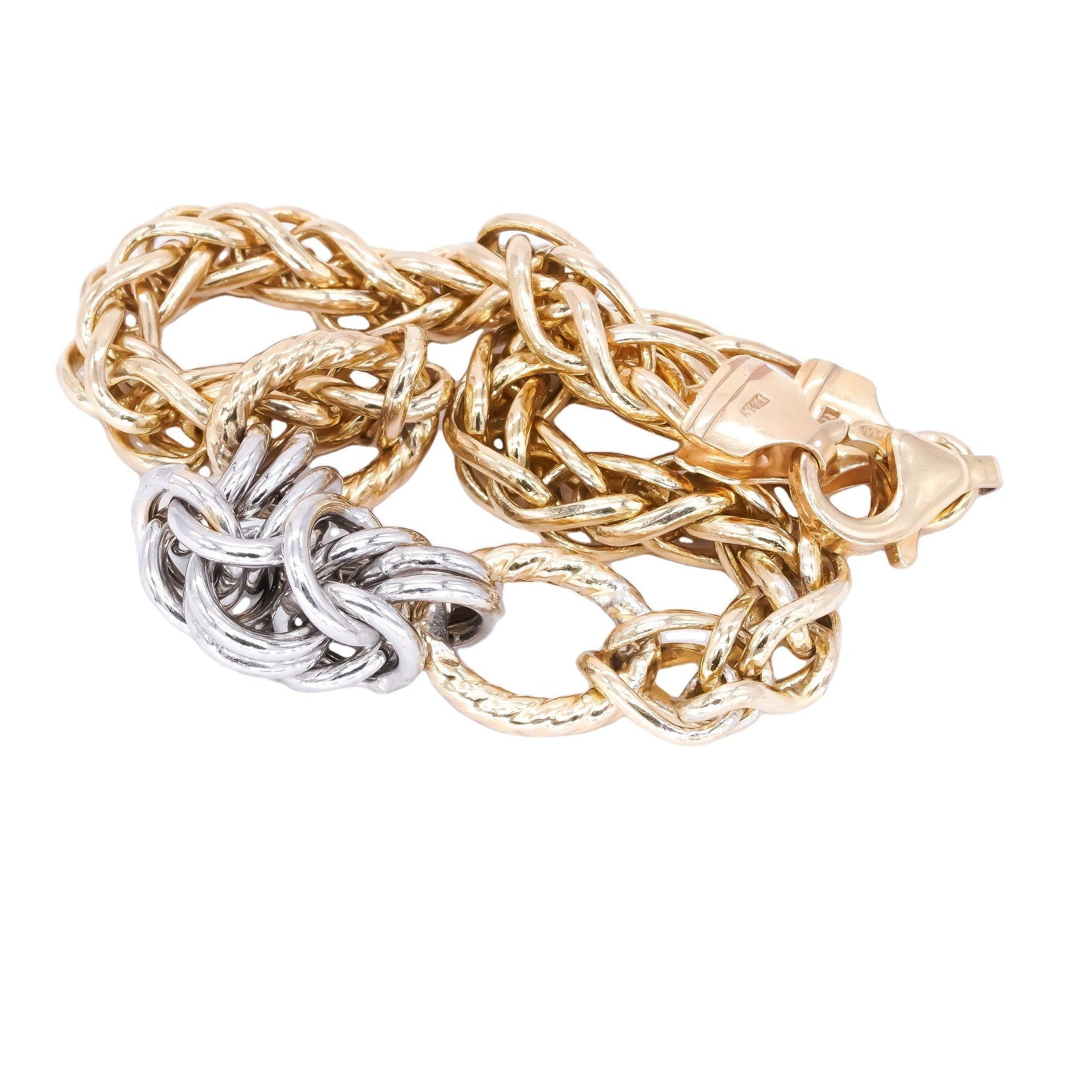 Sterling Silver Gold Plated Jewelry Fancy Braided Wheat Link Bracelet