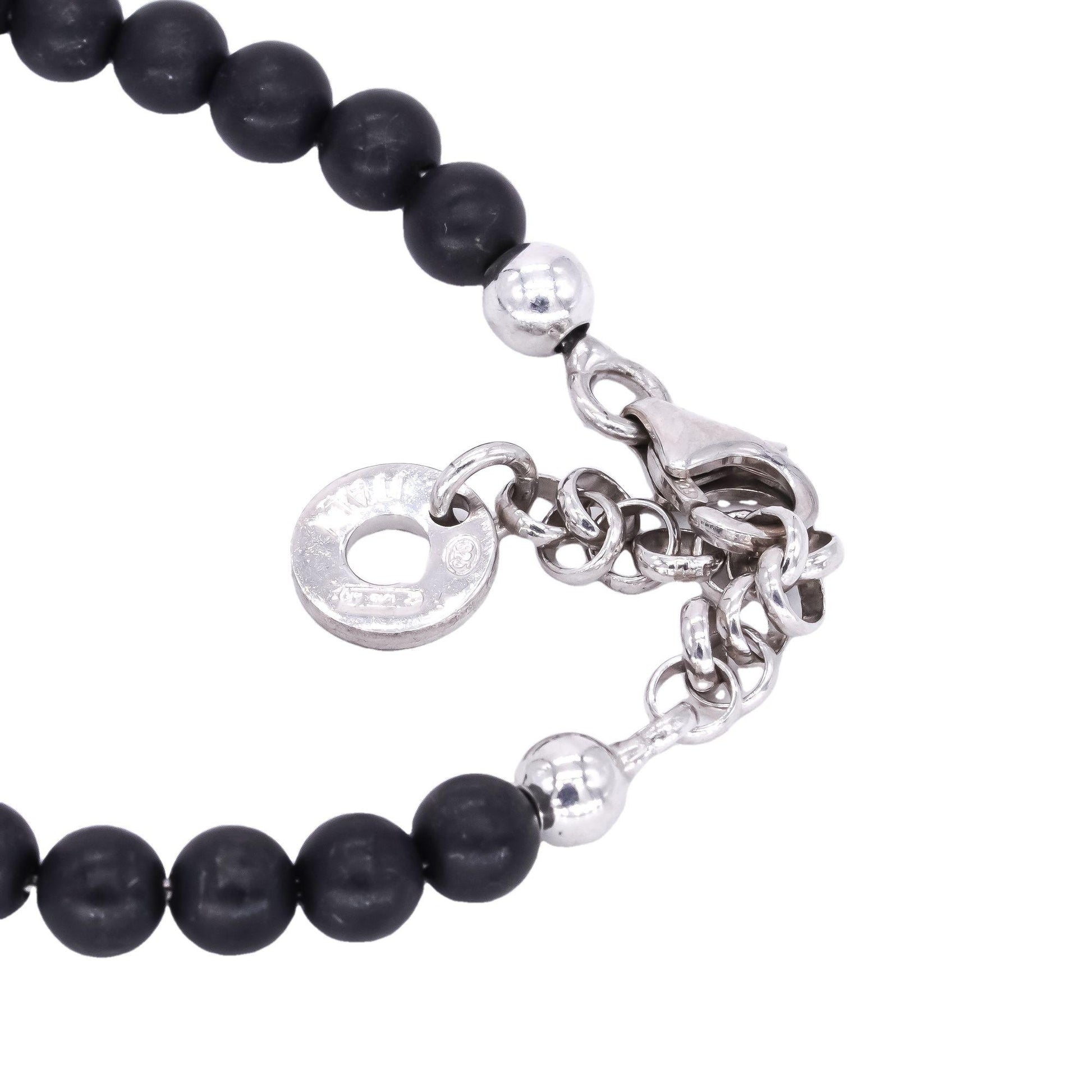 Sterling Silver Jewelry Black Bead ID Plate Bracelet