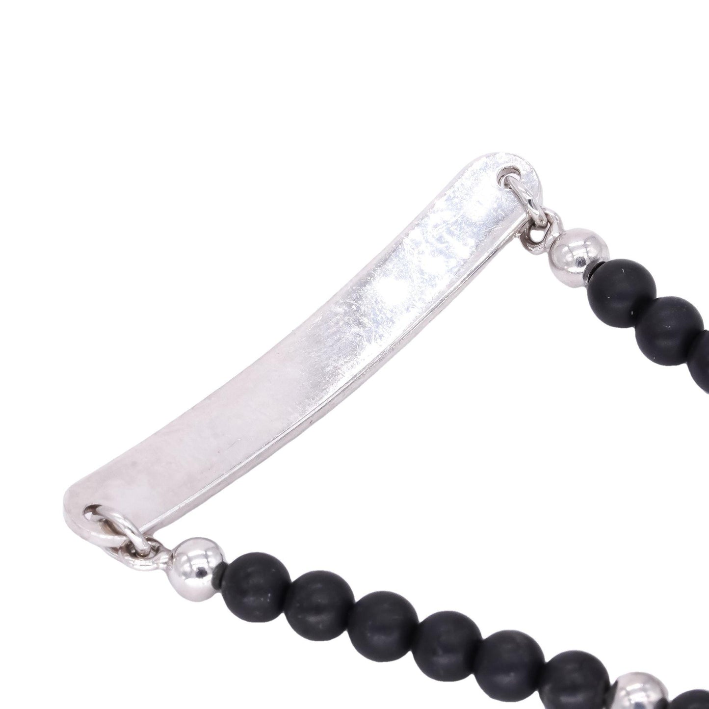 Sterling Silver Jewelry Black Bead ID Plate Bracelet