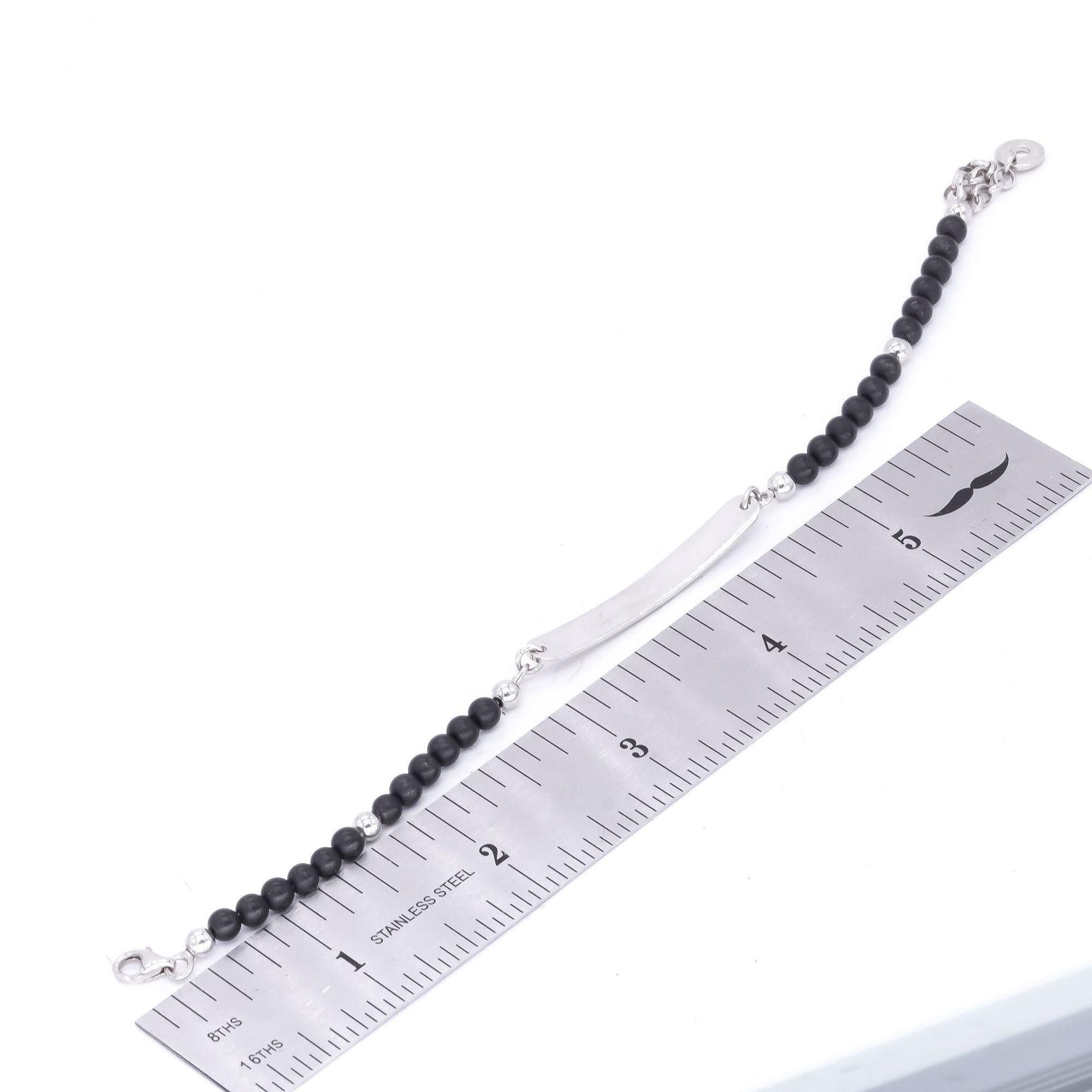 Sterling Silver Jewelry Black Bead ID Plate Bracelet