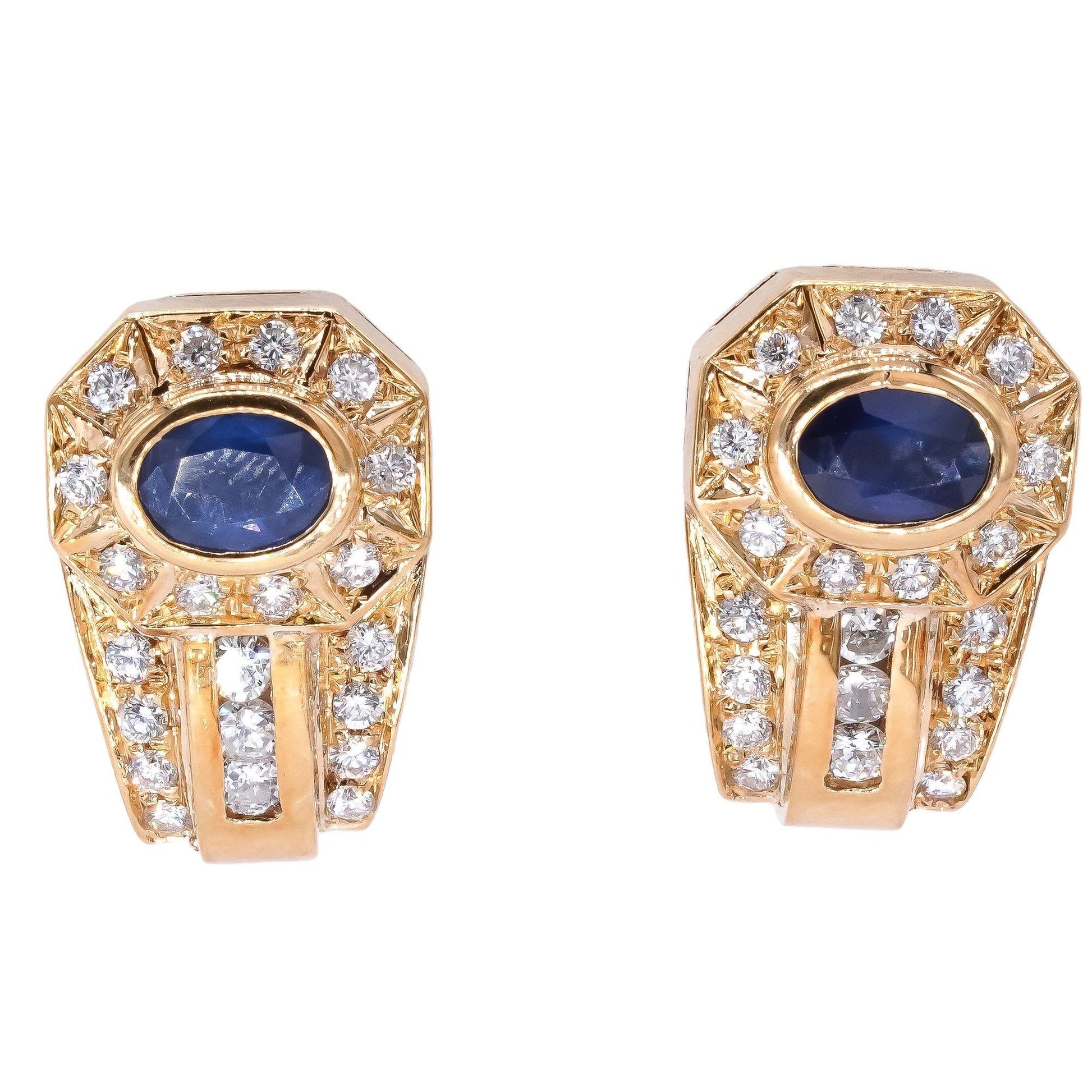 MUZO Designer 18k Yellow Gold 2.50CT Diamond & Sapphire Earrings