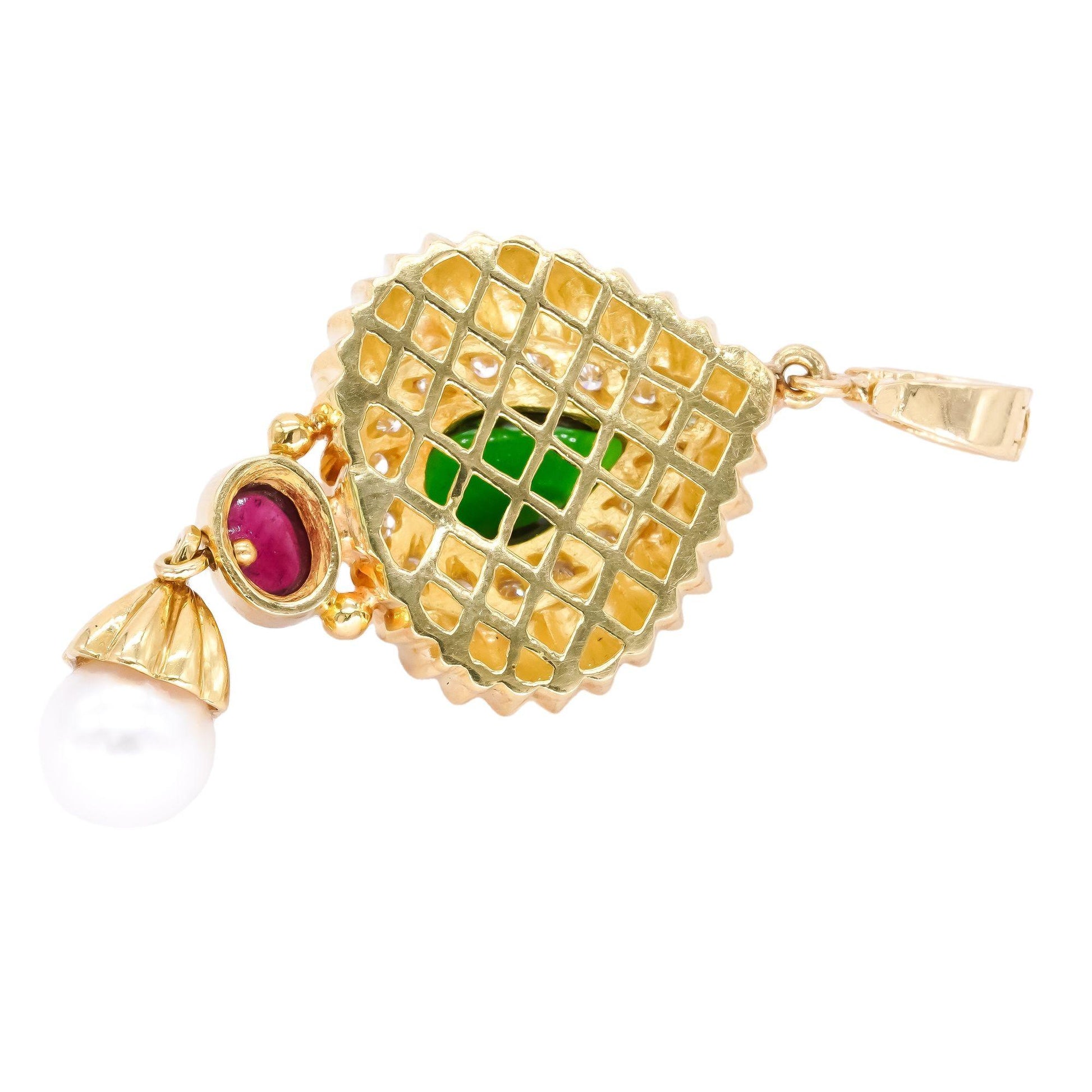 18k Yellow Gold 3.85CT VS Diamond Pearl Green & Pink Tourmaline Pendant Necklace