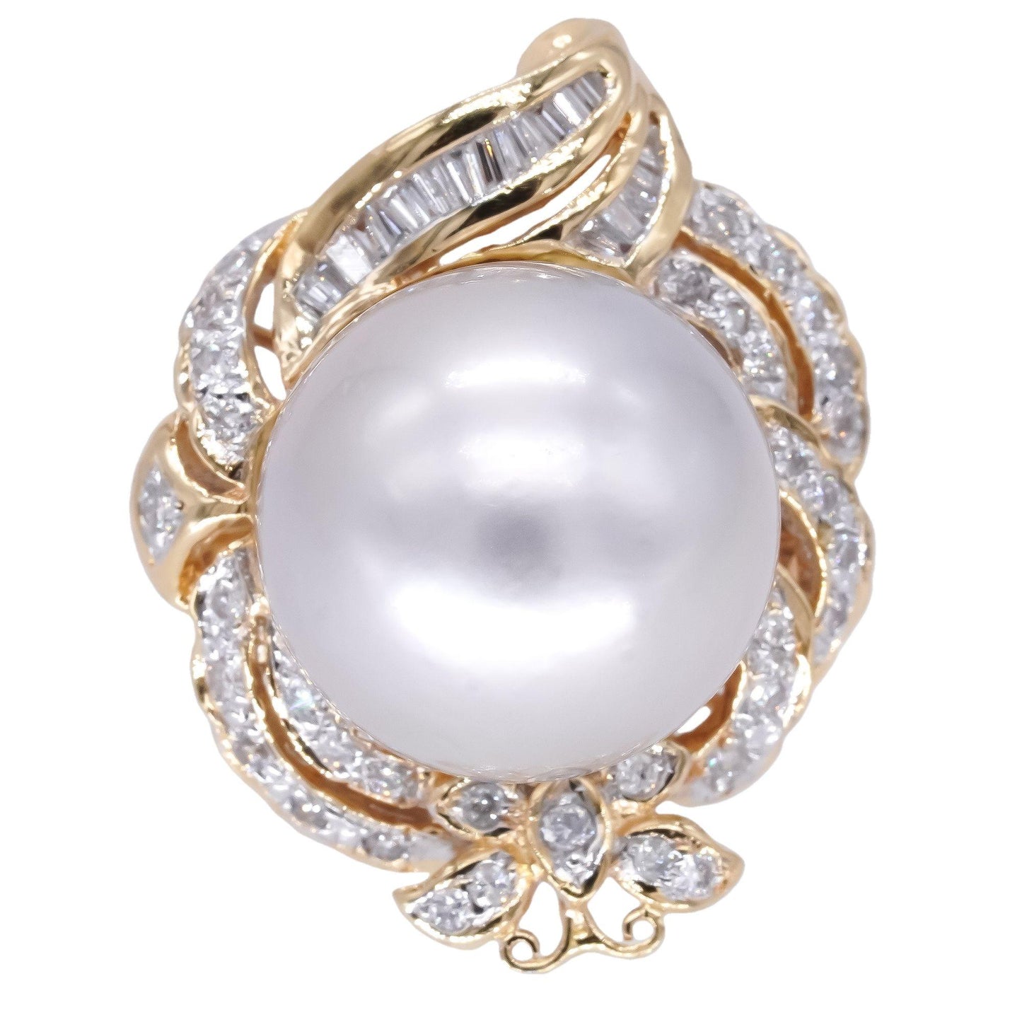 18k Yellow Gold 0.50CT Diamond & South Sea Pearl Cluster Cocktail Ring size 7