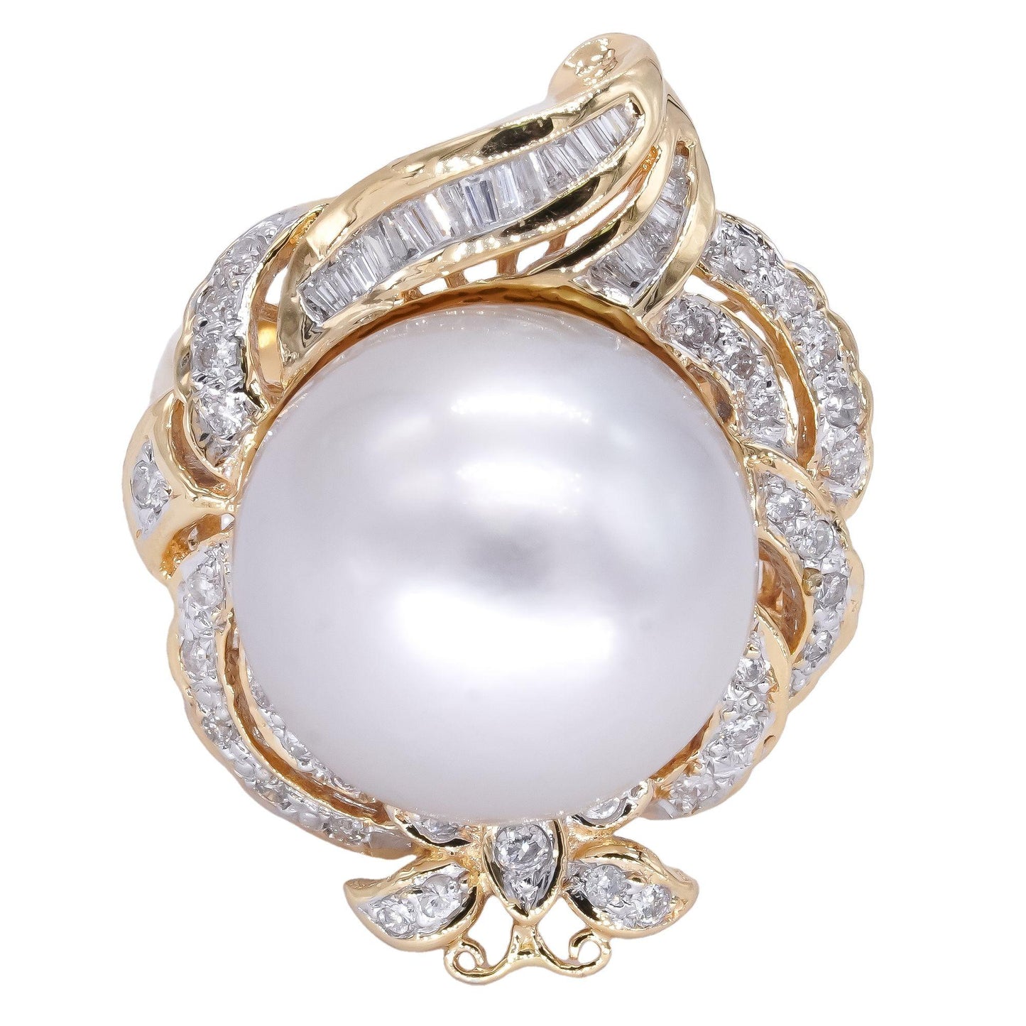 18k Yellow Gold 0.50CT Diamond & South Sea Pearl Cluster Cocktail Ring size 7