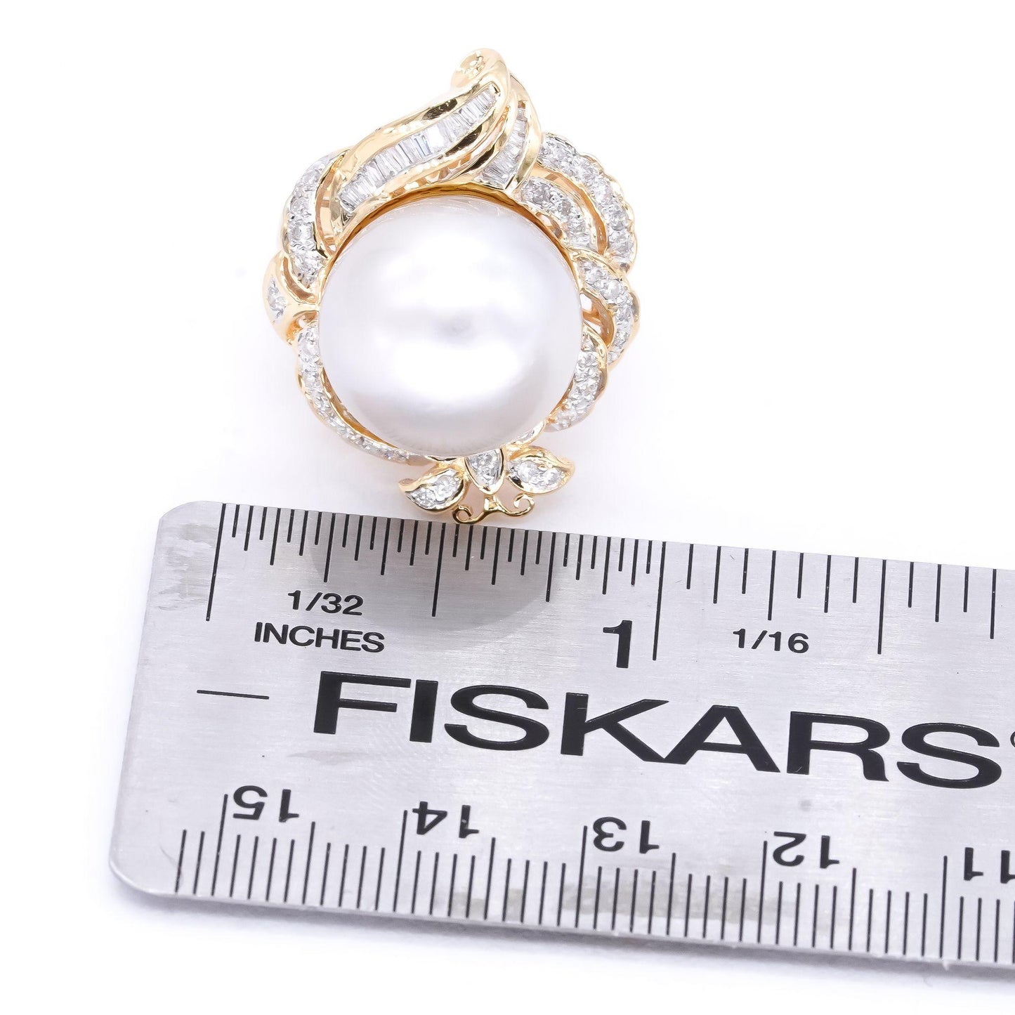 18k Yellow Gold 0.50CT Diamond & South Sea Pearl Cluster Cocktail Ring size 7